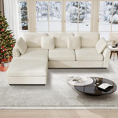 Tbfit Sofá modular en forma de L, sofá modular de gran tamaño de 108 pulgadas con diván convertible, cómodo sofá de 4 almohadas para sala de estar,