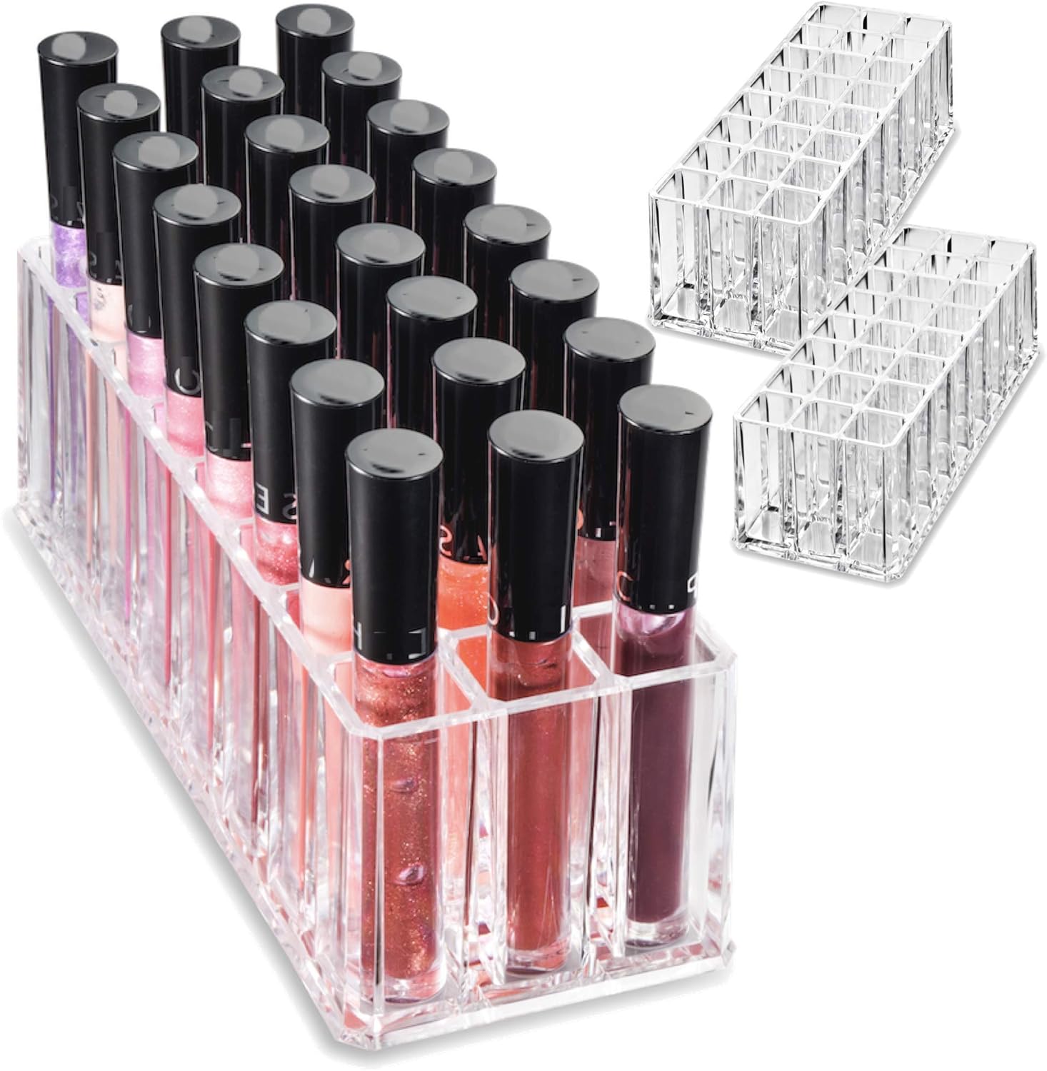 BY ALEGORY Acrylic Lip Gloss Organizer Makeup Storage Organization Refillablle Container Beauty Display Case 24 Space to Organize Tall Lip Gloss Lipsticks (2)