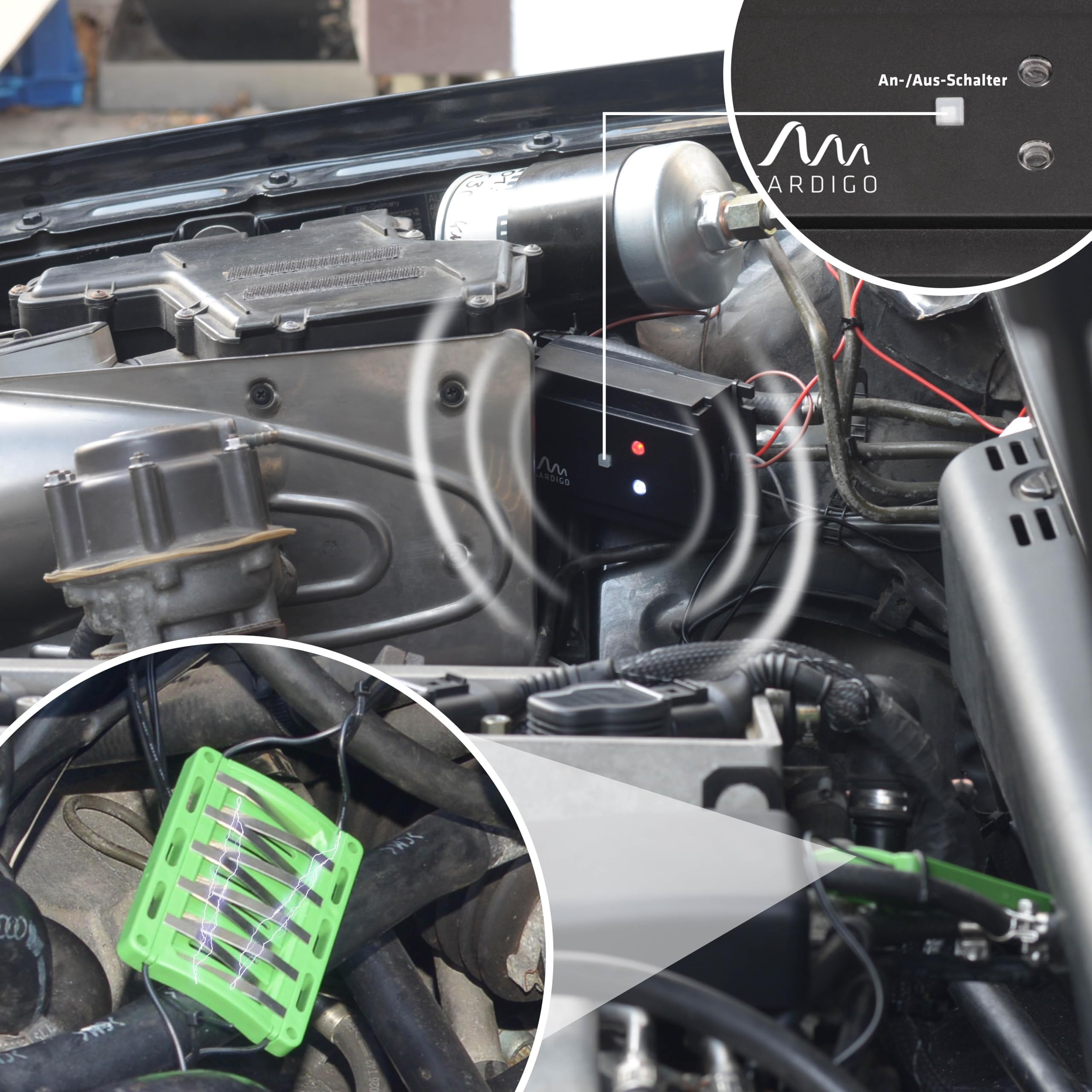 Gardigo® Repellente per Martore Auto con Scossa Elettrica, Tripla Protezione con Ultrasuoni, Luce Flash e Scossa Elettrica, Scaccia Roditori, Donnole, Martore, Procioni dal Vano Motore 400V | 12-24kHz