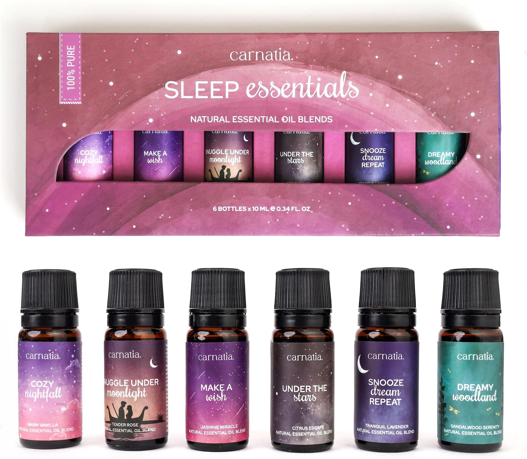 Carnatia Sleep Essentials Essential Oil Set – 100% Pure & Natural Aroma Blends for Deep Sleep, Stress Relief & Relaxation | Calming Oils for Diffusers, Pillows & Bedtime Routines