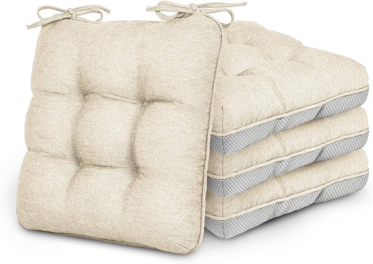 Love's cabin Memory Foam Chair Cushions Set of 4, Outdoor/Indoor Chair Pads for Dining Chairs 4 Pack, Seat Cushions for Kitchen, Dining Room, Office, Patio Chairs, 15.5"x15.5"x3.5" Beige