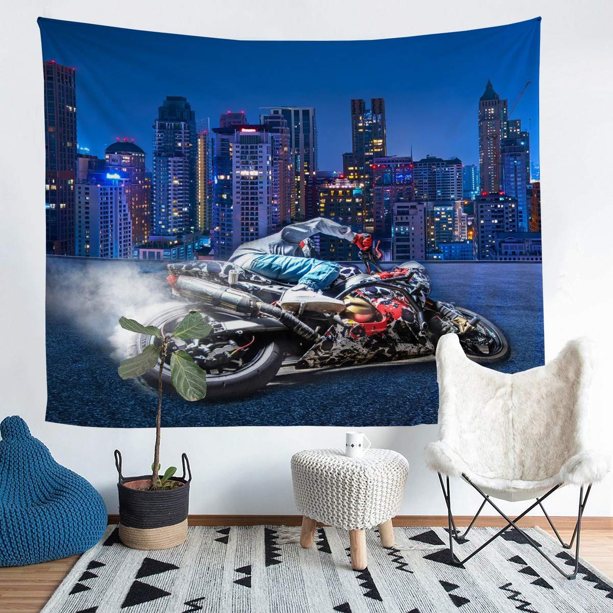 Manta de pared para ciclistas de motocross, tapiz moderno para colgar en la pared, para niños y niñas, decoración de habitación de niños, ligera, motocross, motocicleta, arte de pared, tamaño mediano