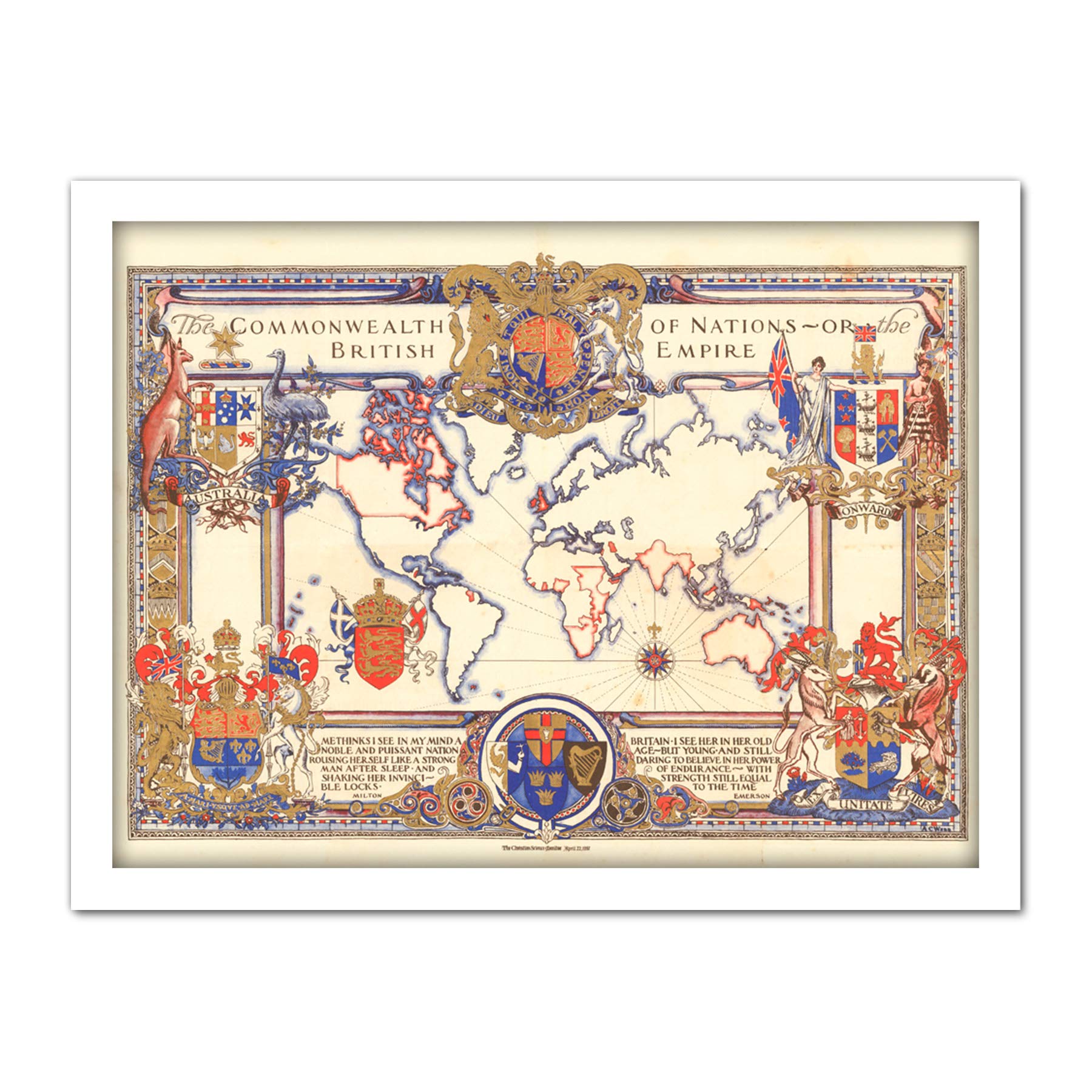 Webb 1937 British Empire Commonwealth Pictorial Large Framed Wall Art Print - W18 inch x H24 inch - Artery8