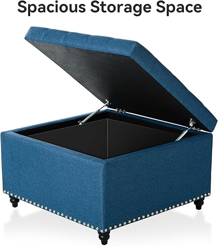 Vista 4 de BFD Mesa auxiliar otomana de almacenamiento cuadrada grande, otomana tapizada de gran tamaño con caja de almacenamiento para sala de estar