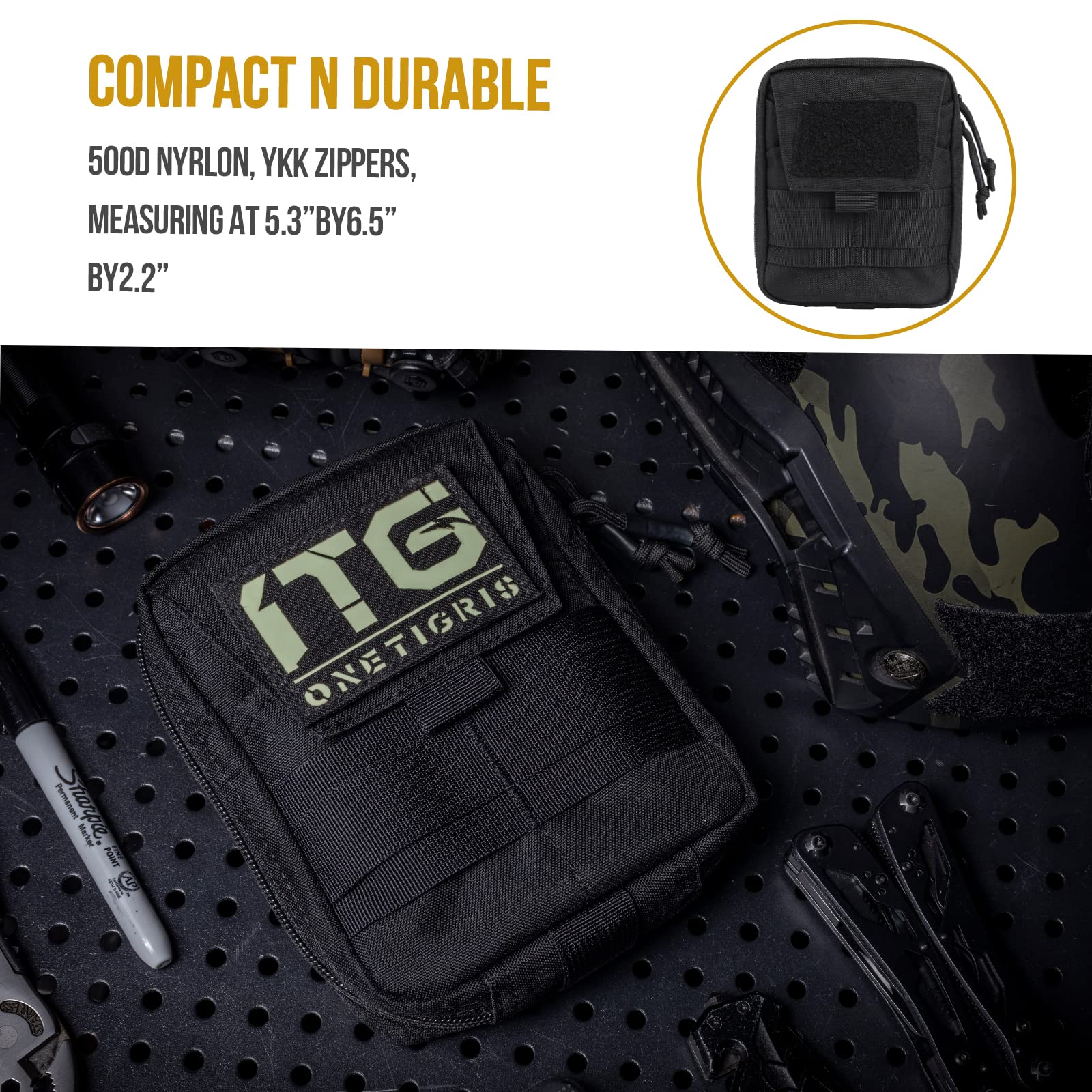 OneTigris Taktische Hüfttasche, Gürteltasche MOLLE EDC Tasche Wasserdicht Molletaschen für Camping Wandern Radfahren Klettern und Reisen Schwarz
