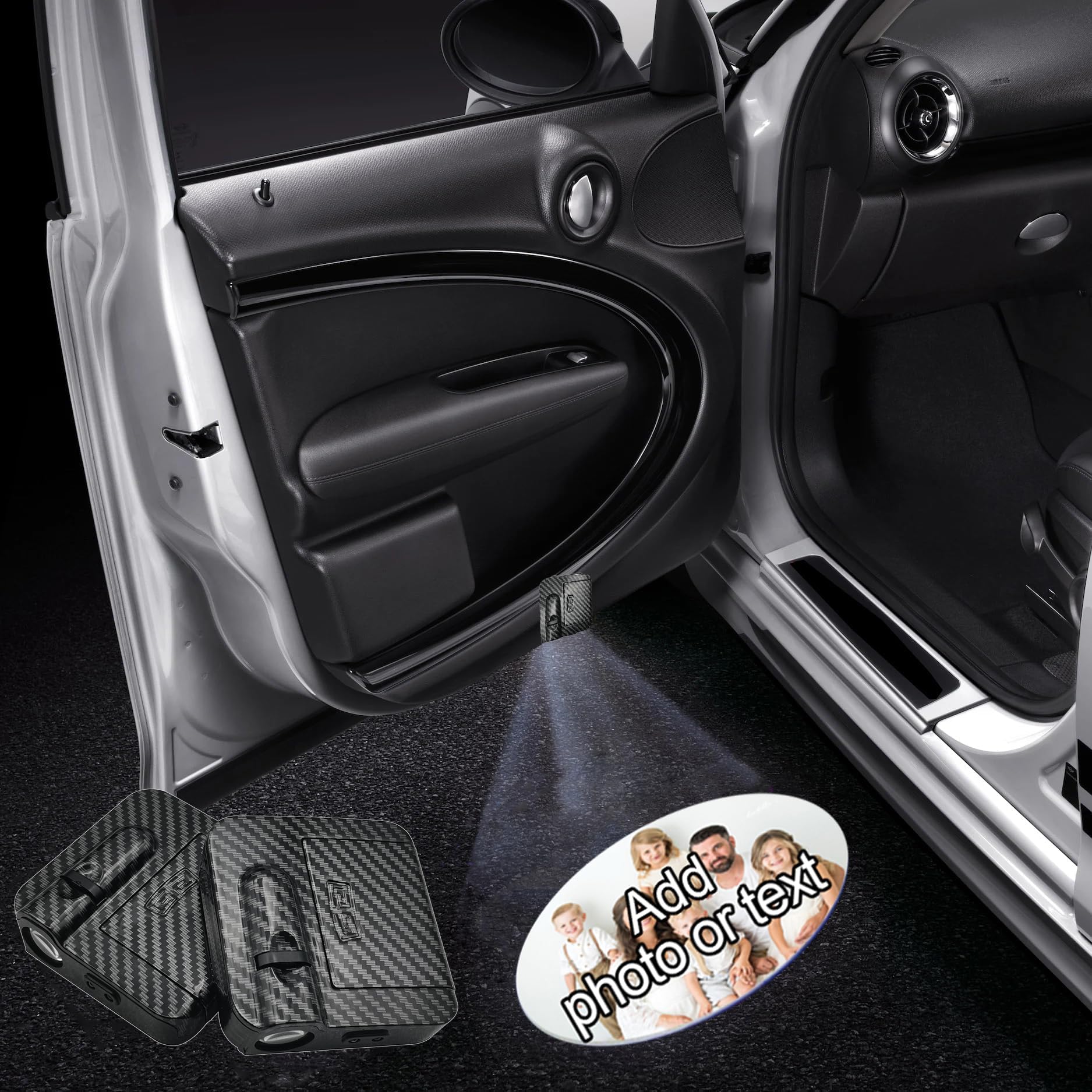 LZLRUN 2Pcs Custom Logo Projector Car Door Step Led Lights Personalized Logo Carbon Fibre Welocme Car Door Lights