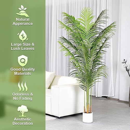 Miniatura 3 de Palmera sintética de 6.6 pies de altura, plantas artificiales de seda para interiores, suelo verde de seda, gran planta falsa en maceta, decoración