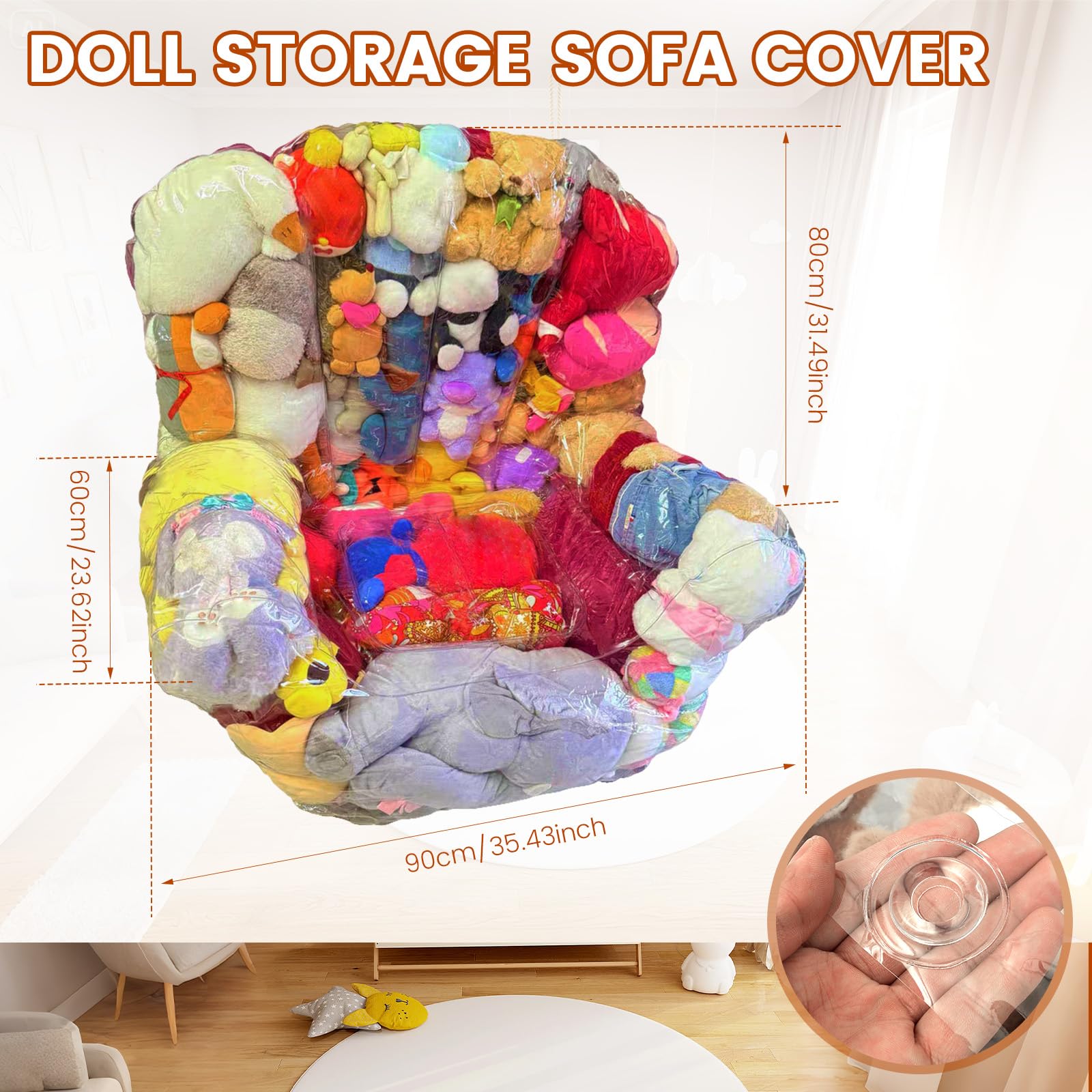Kuscheltier Aufbewahrung 90x60x80cm Wasserdicht Transparenter Sitzsack Bezug Große Kapazität Leicht Befüllen Aufbewahrung Kuscheltiere für Puppen Handtücher Kissen Decken Kleidung