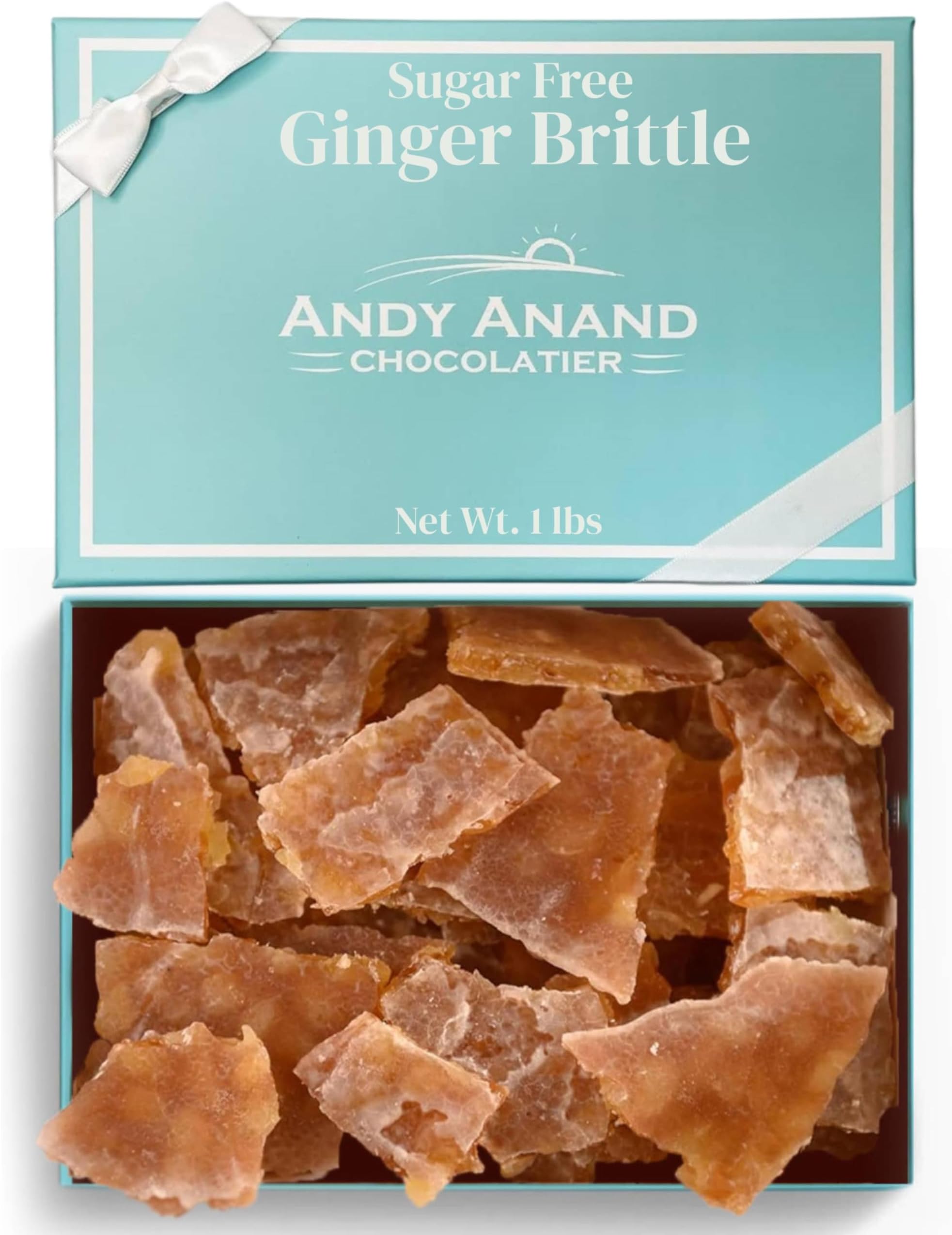 Andy Anand Old Fashioned Sugar Free Ginger Brittle, with chunks of Real Ginger, Keto & Diabetic-Friendly, Amazing Delicious & Divine, Gluten Free Non-GMO, Vegan, No Artificial Flavors or Dyes (1 lbs)