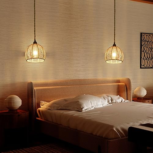 Miniatura 5 de Lámpara colgante enchufable, lámpara colgante industrial con cable de enchufe, cuerda de cáñamo, interruptor de encendidoapagado, lámpara colgante