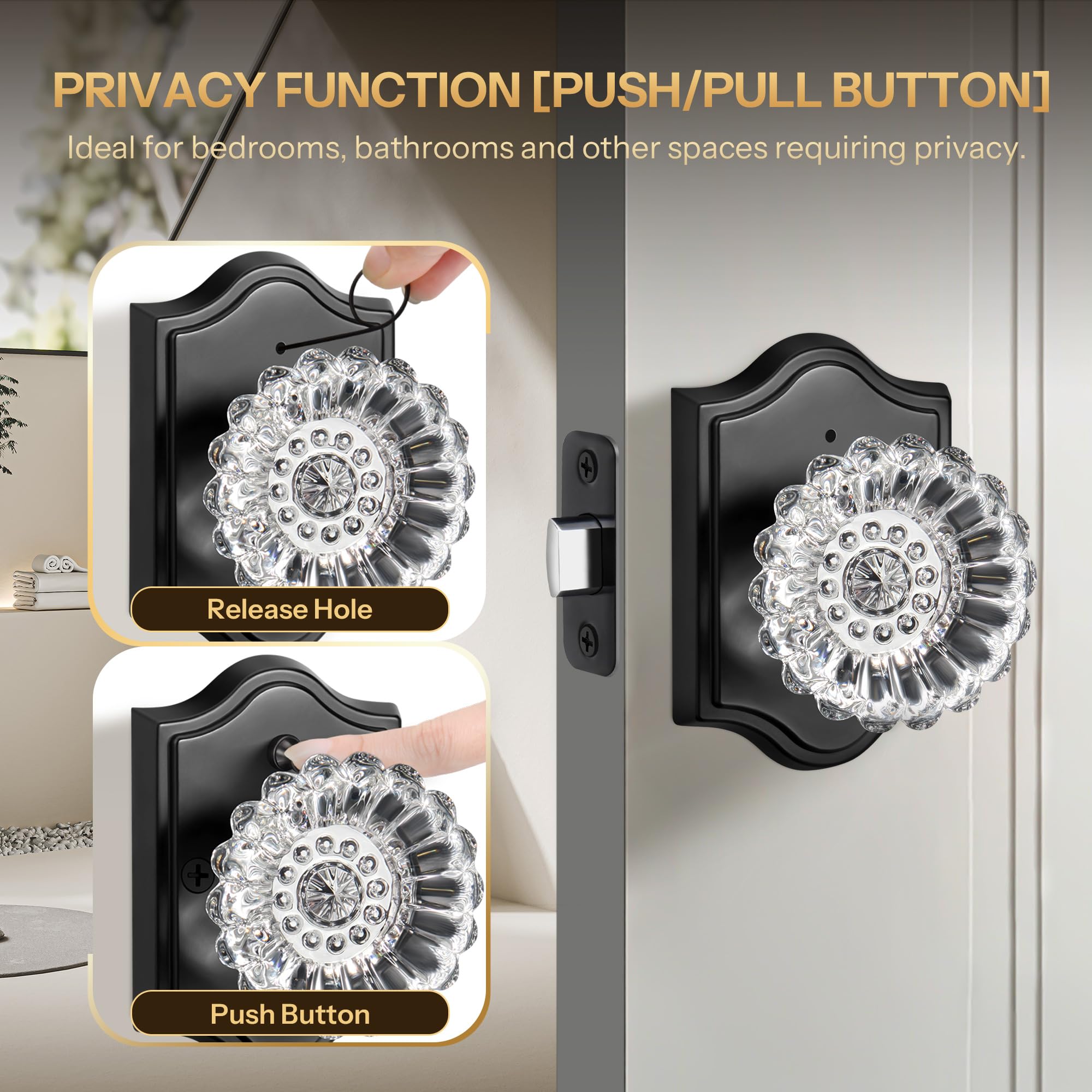 Matte Black Privacy Door Knob - Secure Glass Lock -4