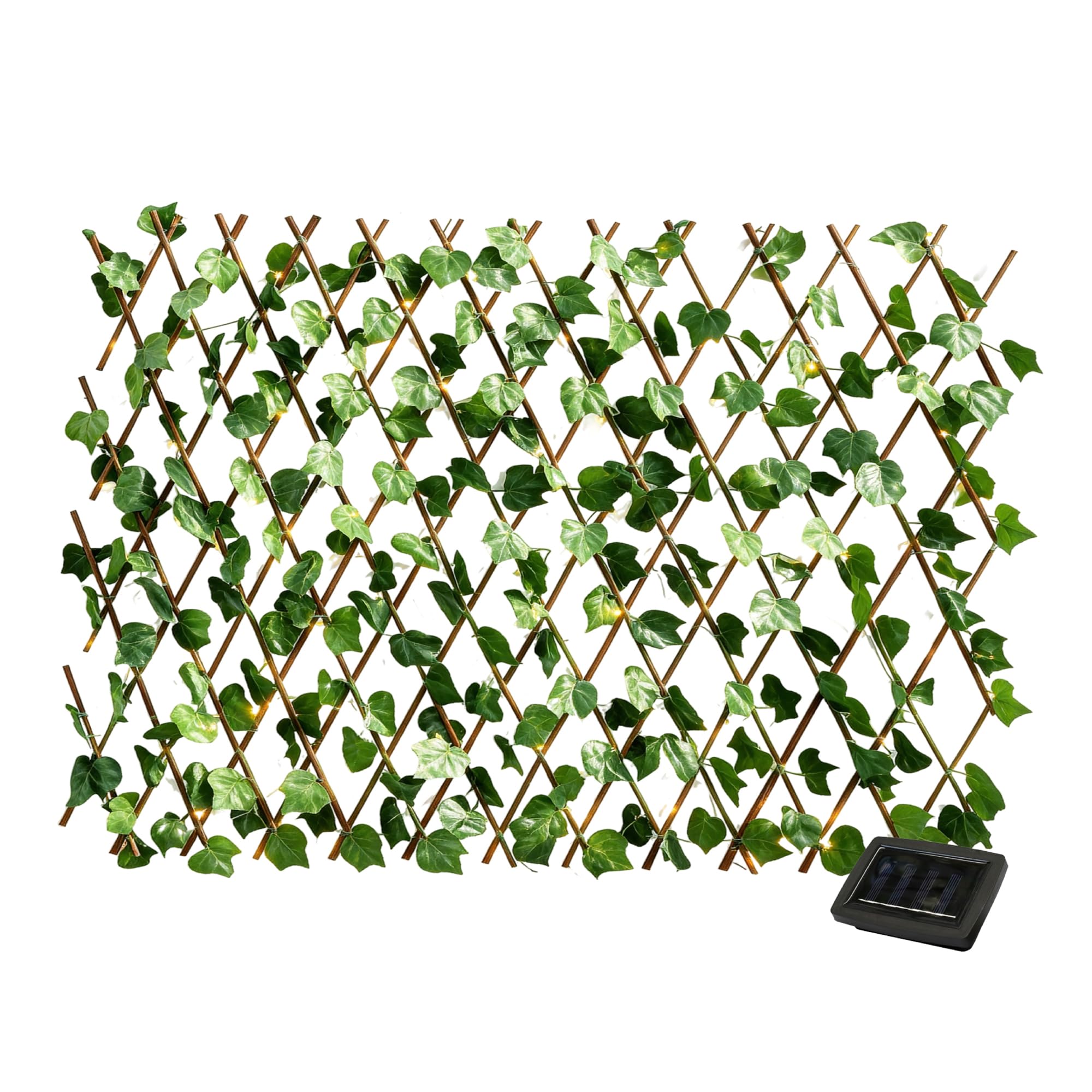 Gardenwize - Solar Expandable Garden Trellis with 100 LED Lights, Artificial Leaf Privacy Screen Panel, Outdoor Solar Trellis for Fence, Wall & Garden Screening