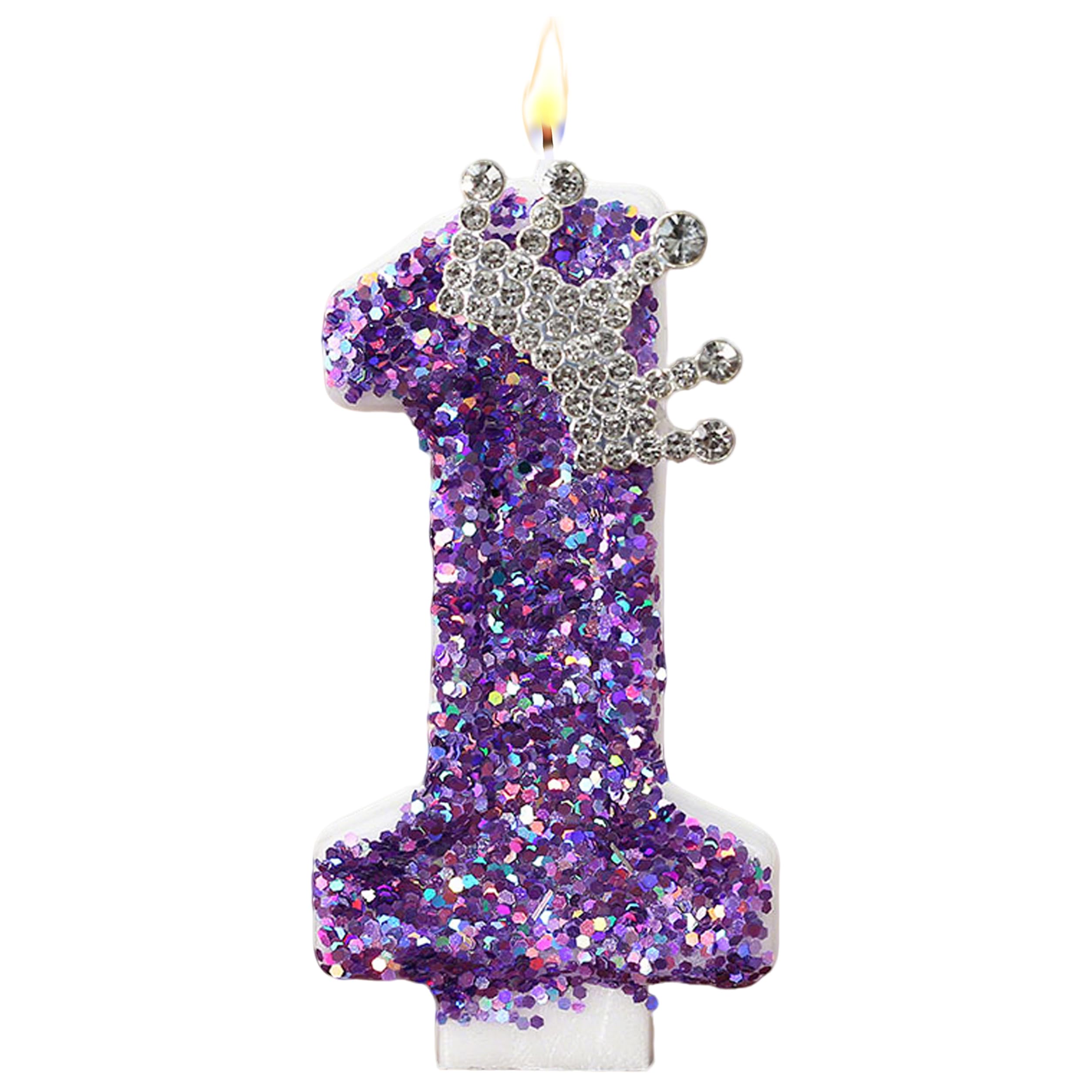 K Pop Number Birthday Candles, Glitter Crown Birthday Candles for Cakes Decoration, Stylish Kpop Music Themed Cake Topper for Girls Birthday Party Supplies & Anniversary (Holo Purple, Number 1)