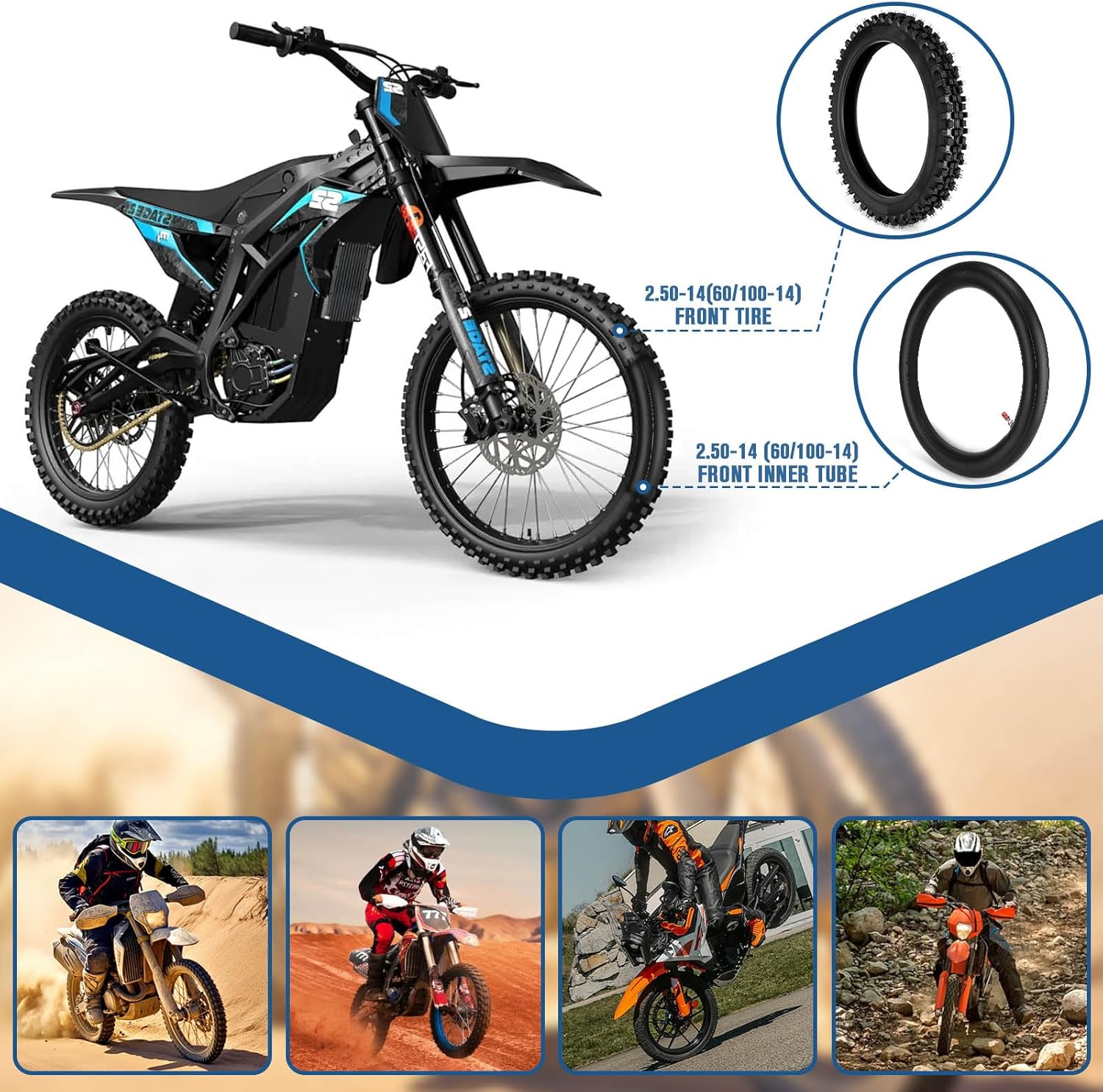 60/100-14 2.50-14 Front Tire and Inner Tube Set, 60/100-14 Dirt Bike Tire Tube for CRF110 KLX110 KX65 XR70 SSR125 110cc 125cc CRF70 KX60 KX110 RM65 JR80 PW80 TTR90 TTR110 Pit Dirt Bike Off Road