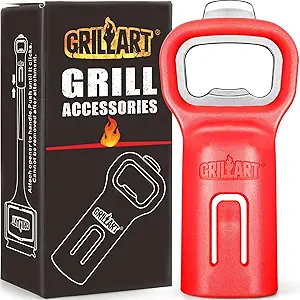 GRILLART Grill Brush Bristle Free, BBQ Accessory Bottle Opener, Heavy-Duty Mounts to Grill Brush Handle for Convenient Opening While Grilling – Ideal for BBQ Enthusiasts (Opener Only), Red