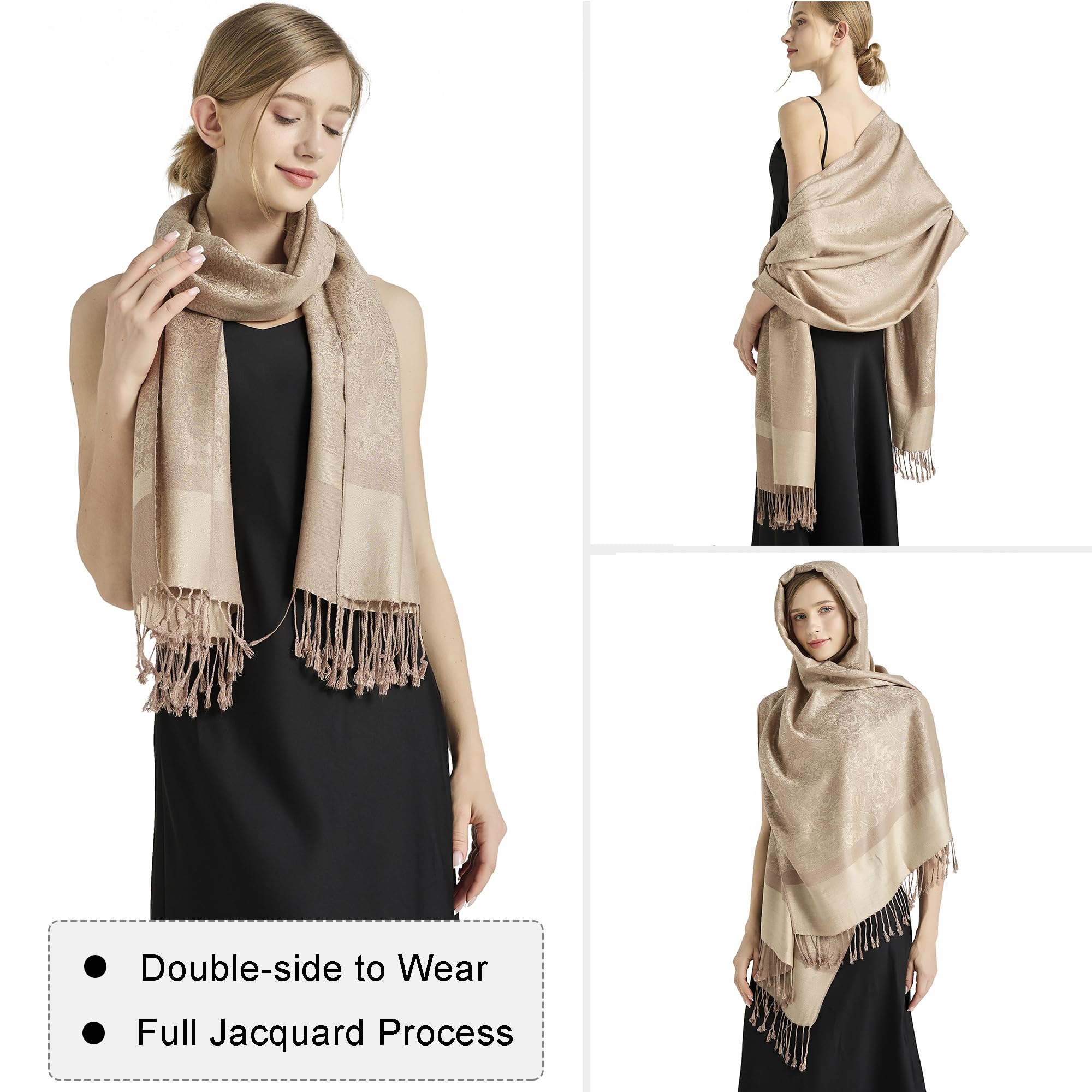 vimate Jedwabisty szal Paisley Pashmina - damski miękki dwustronny żakardowy szal paszminas do sukni wieczorowej szal podróżny