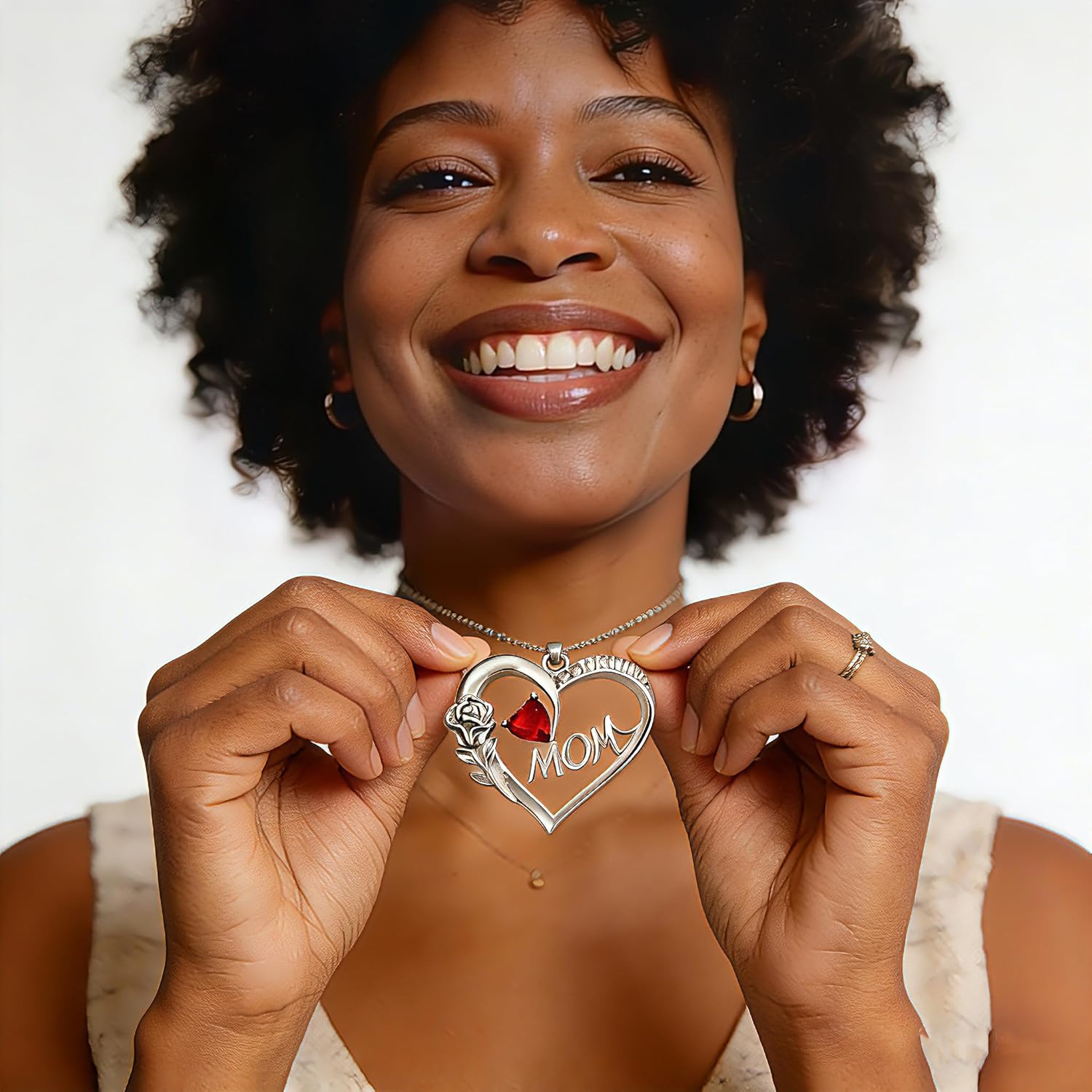 Mom Necklace - Mother Gifts for Mom Nana Grandma, Fashion Jewelry -Heart Rose Necklaces with Red Agate for Mother In Law, Gifts from Daughter Son, Stainless Steel - Image 7