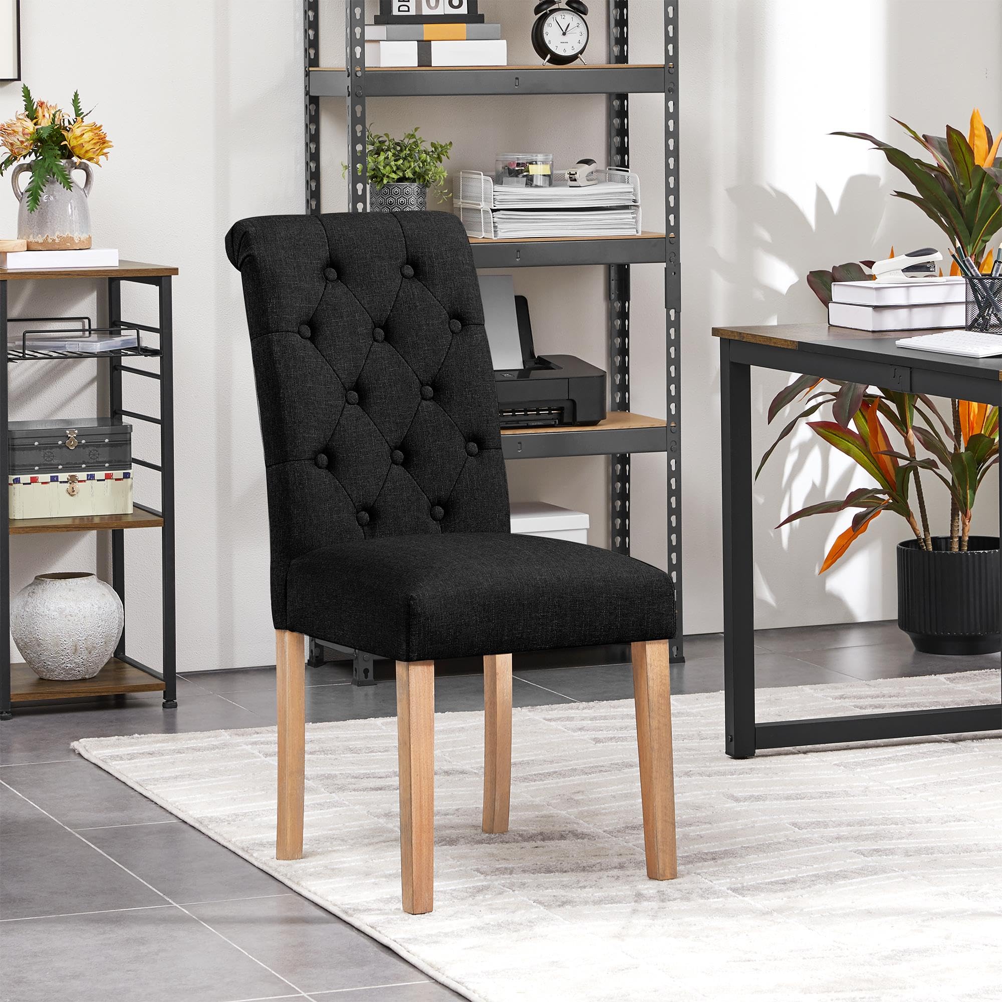 Yaheetech Juego de 2 Sillas de Comedor Silla Acolchada con Respaldo Alto Patas de Madera Silla Tela para Comedor Cocina Negra — view 10