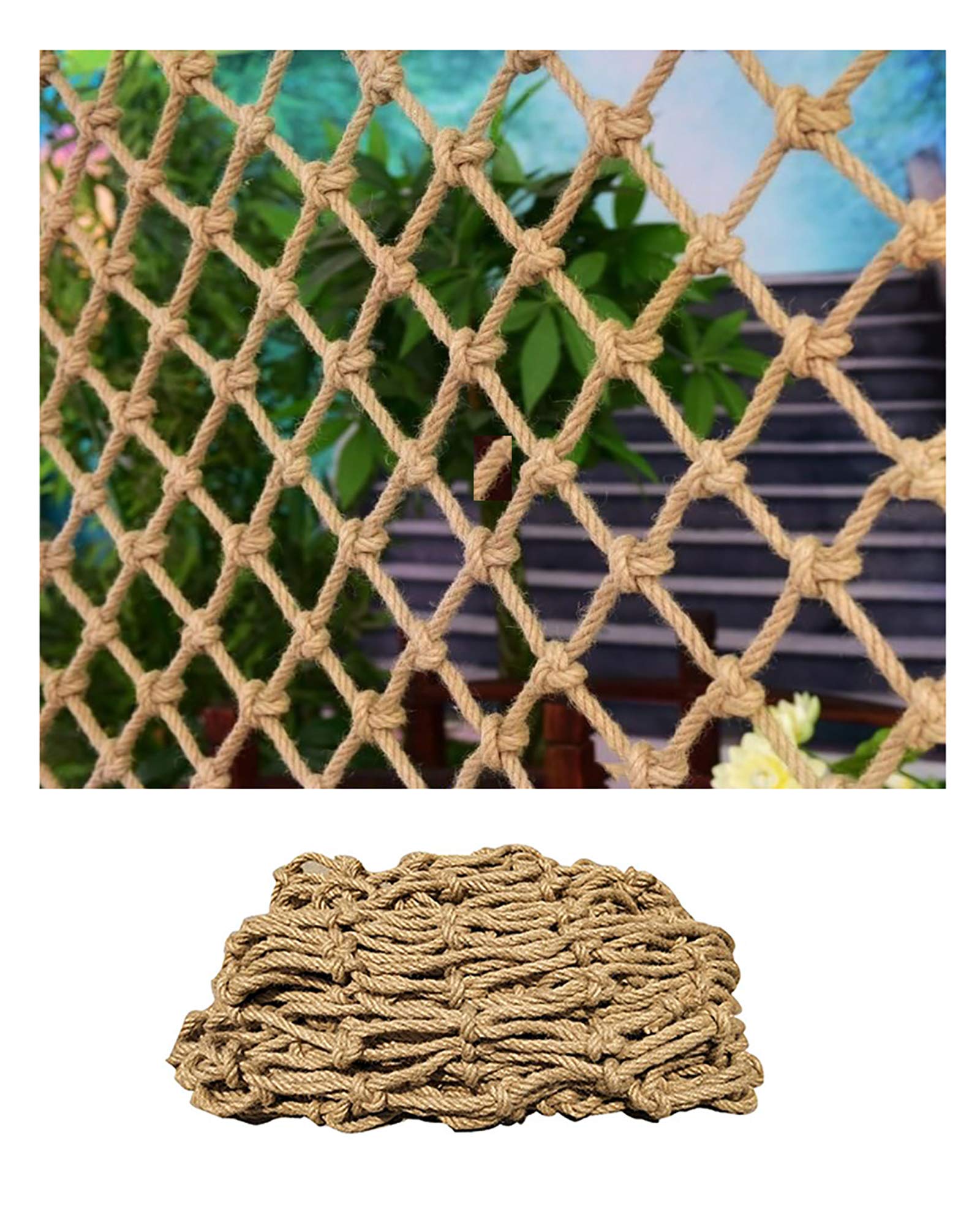 Filet d'escalade pour enfants, filet de corde de chanvre robuste de 7,9 x 9