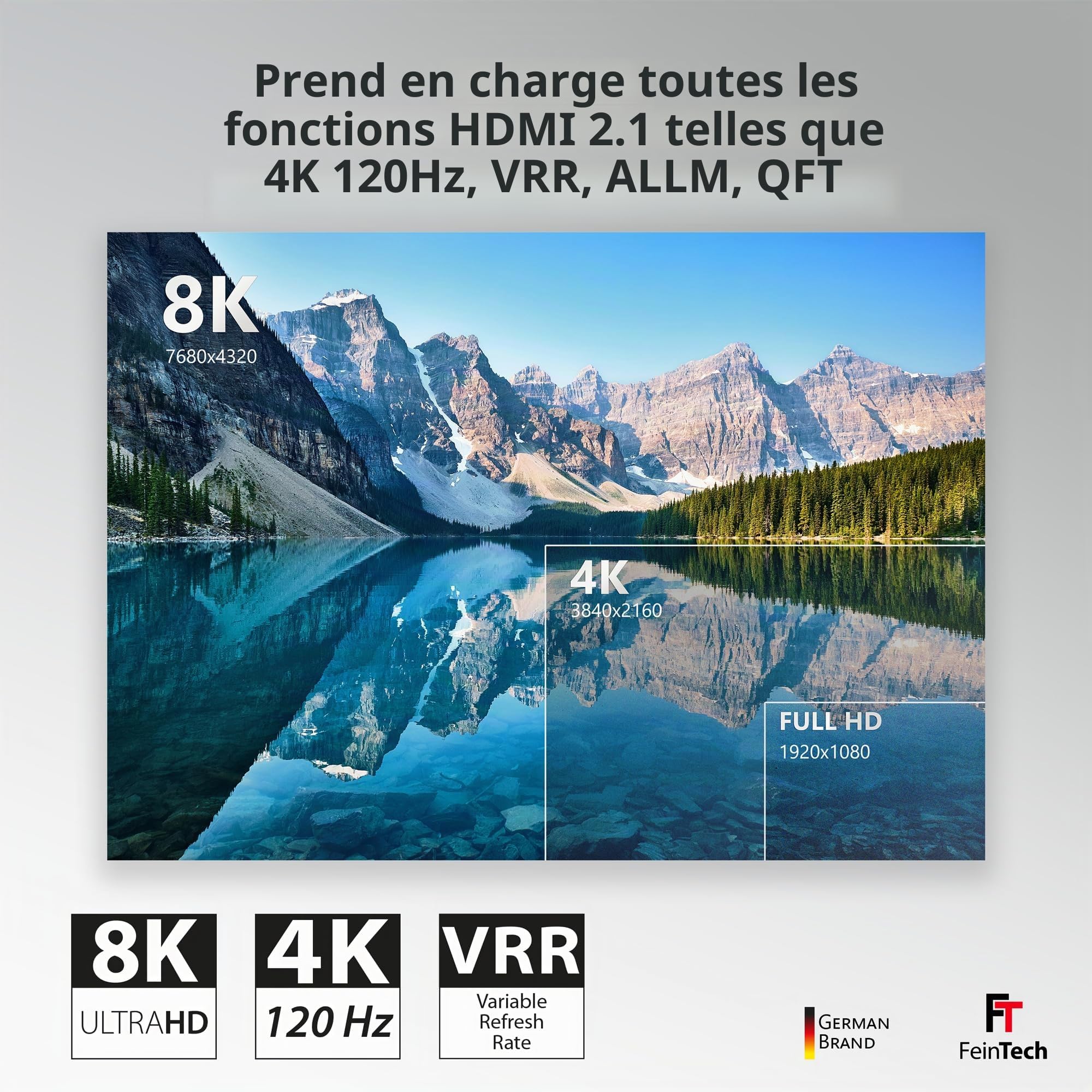 FeinTech SW210 Commutateur HDMI 2.1 Switch 4k 120Hz 2 in 1 Out ou 1 in 2 Out Bi-Directionnel, 8K, 48Gbps, Splitter Distributor, Supporte HDR, VRR, ALLM et Dolby Vision, HDCP 2.2 & 2.3