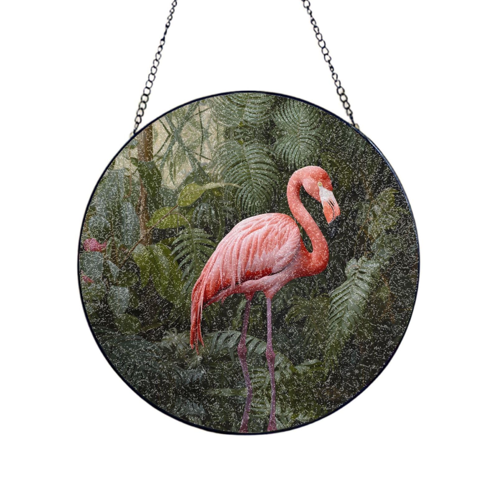 Phayah Rainforest Flamingo Print Stained Glass Window Hanging Suncatcher For Door Terrace Garden Home Decor Sun Catcher Birthday Gifts For Lovers Dad Mom 12in（30cm）