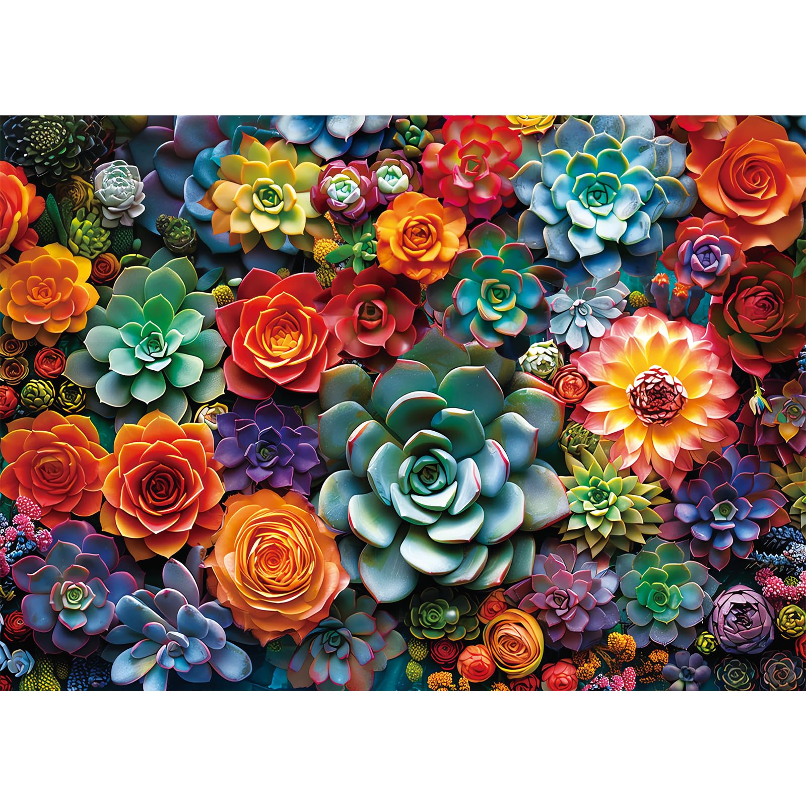 1000 Piece Puzzle for Adults - Colourful Flowers & Succulent Plants Puzzle for Adults Children - Recycled Paper Jigsaw Puzzle 1000 Pieces - Fun and Challenging Family Game Great Gift Idea, 28 * 20 in