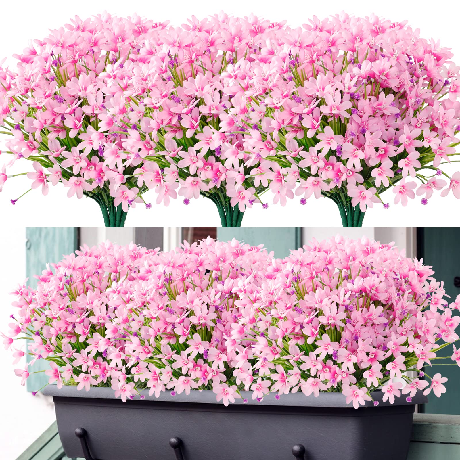 SOMYTING 8 Bundles Artificial Daffodils Flowers Outdoor UV Resistant Fake Flowers Faux Flowers Shrubs for Indoor Outside Garden Porch Window Box Home