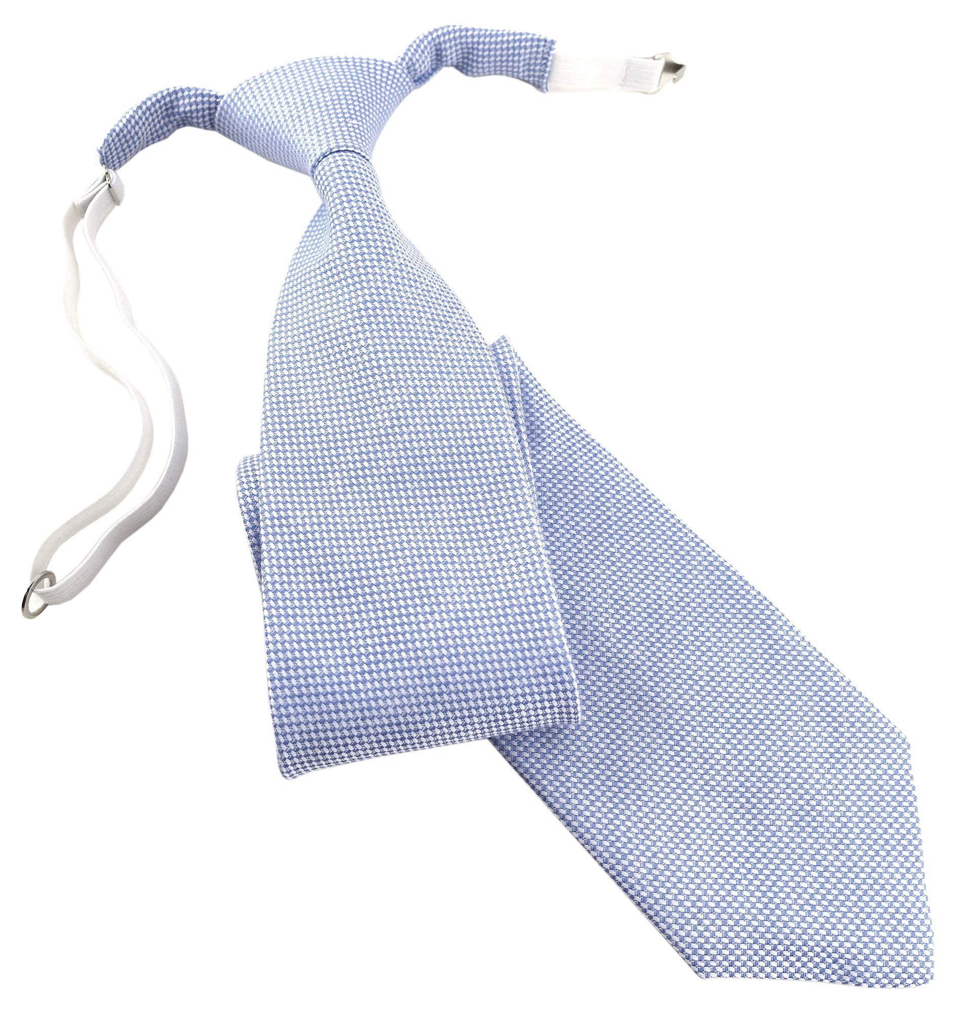 Tigertie Blue-White Children's Tie Pique In Plain Patterned - Pre-Tied With Elastic Band. - Blue - One Size