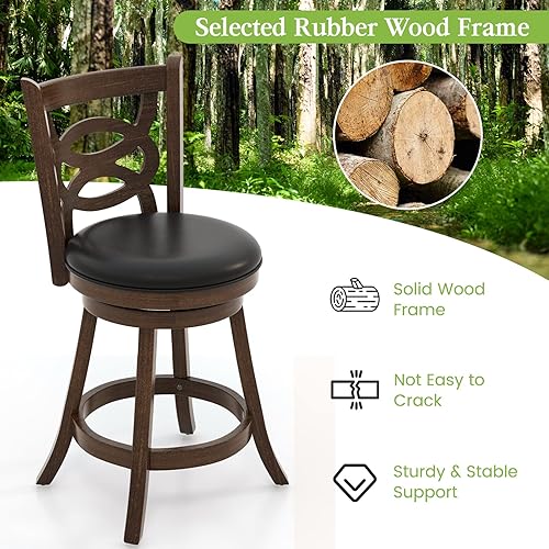 Miniatura 8 de ERGOMASTER Juego de 2 taburetes de bar giratorios color marrón, altura de mostrador, silla de bar de 24 pulgadas