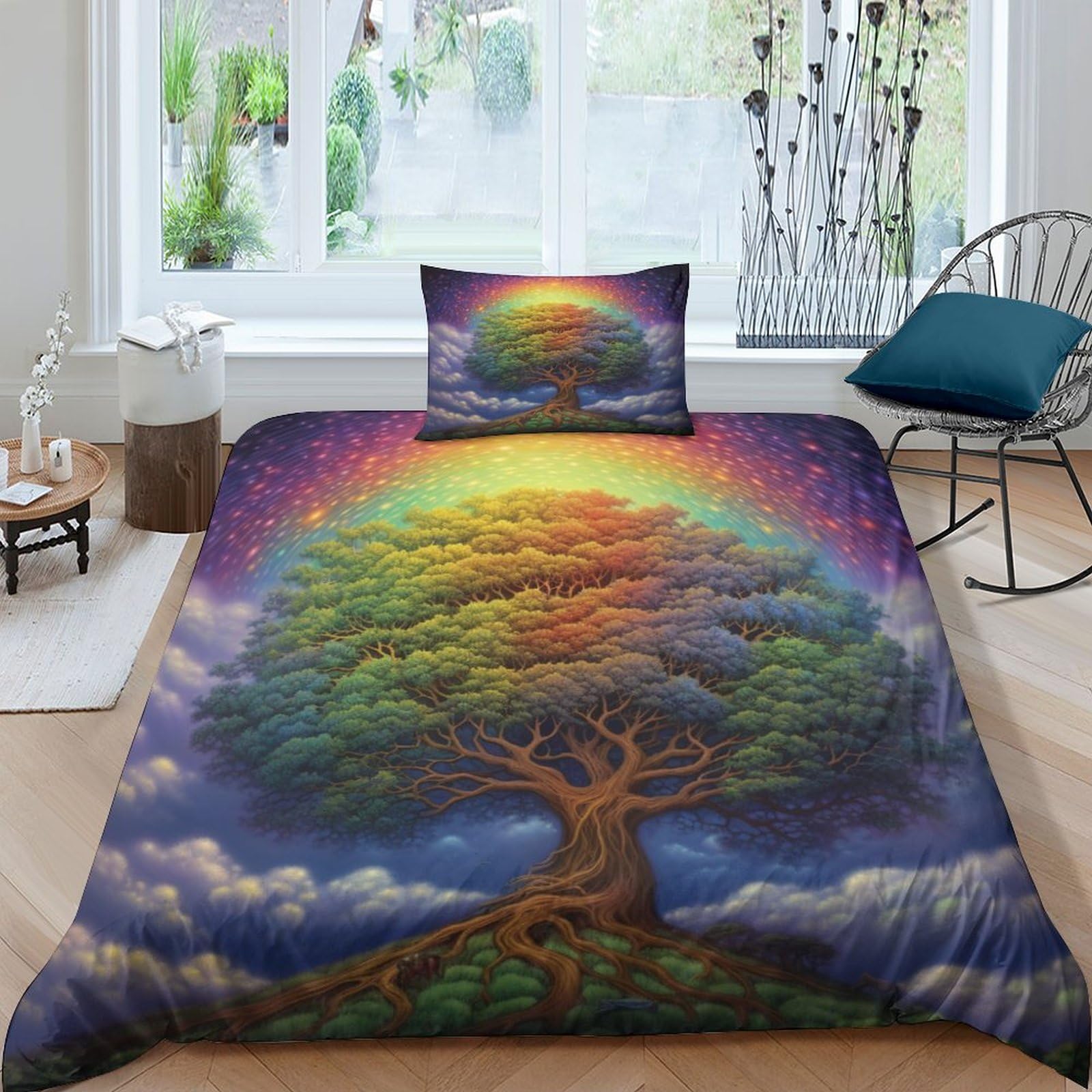 Housse de couette galaxie 135x200 cm avec 2 taies d'oreiller pour lit simple