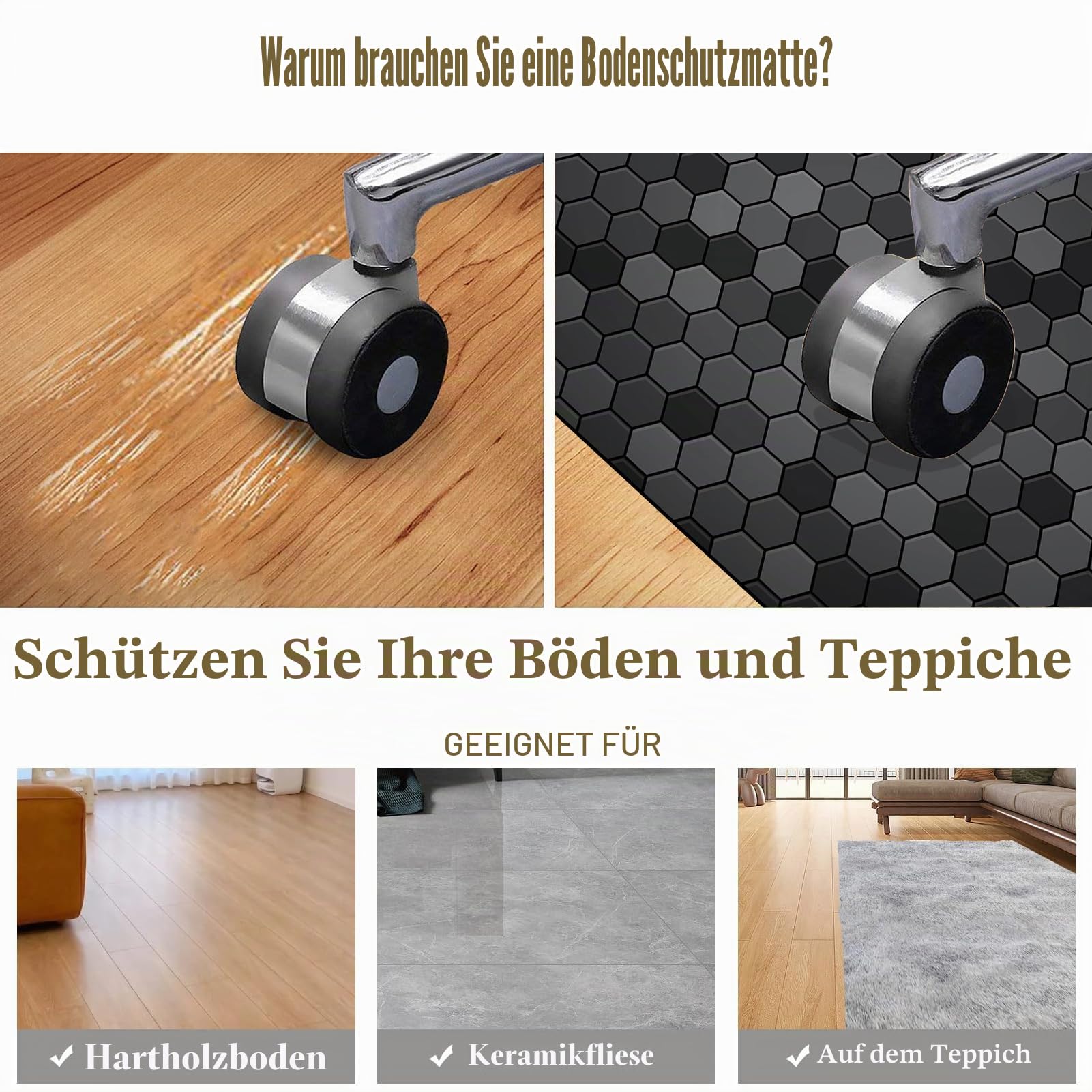 160 x 180 cm Unterlage Schreibtischstuhl | Bodenschutzmatte | Teppich Kratzfest für Parkett und Hartböden | Bürostuhl Unterlage für Stühle | Anti-Silp Computerstuhl Teppiche | Upgrade Version