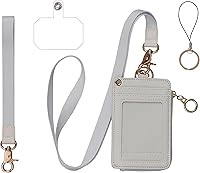 Vista 103 de Soporte de tarjetas de ID 2 en 1, cartera chica multiusos, correa de muñeca extraíble, cordón para cuello, ventana clara, 5 ranuras, para teléfono