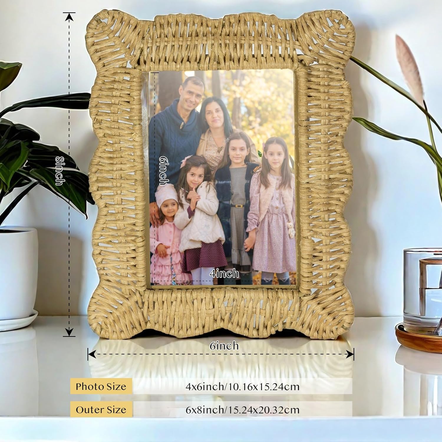 HUAXIN CRAFT H Woven Wicker Picture Frame,4 x 6 inches with Zebra Design, Rattan Photo Frame with Bohe Style for Tabletop Display (4X6)
