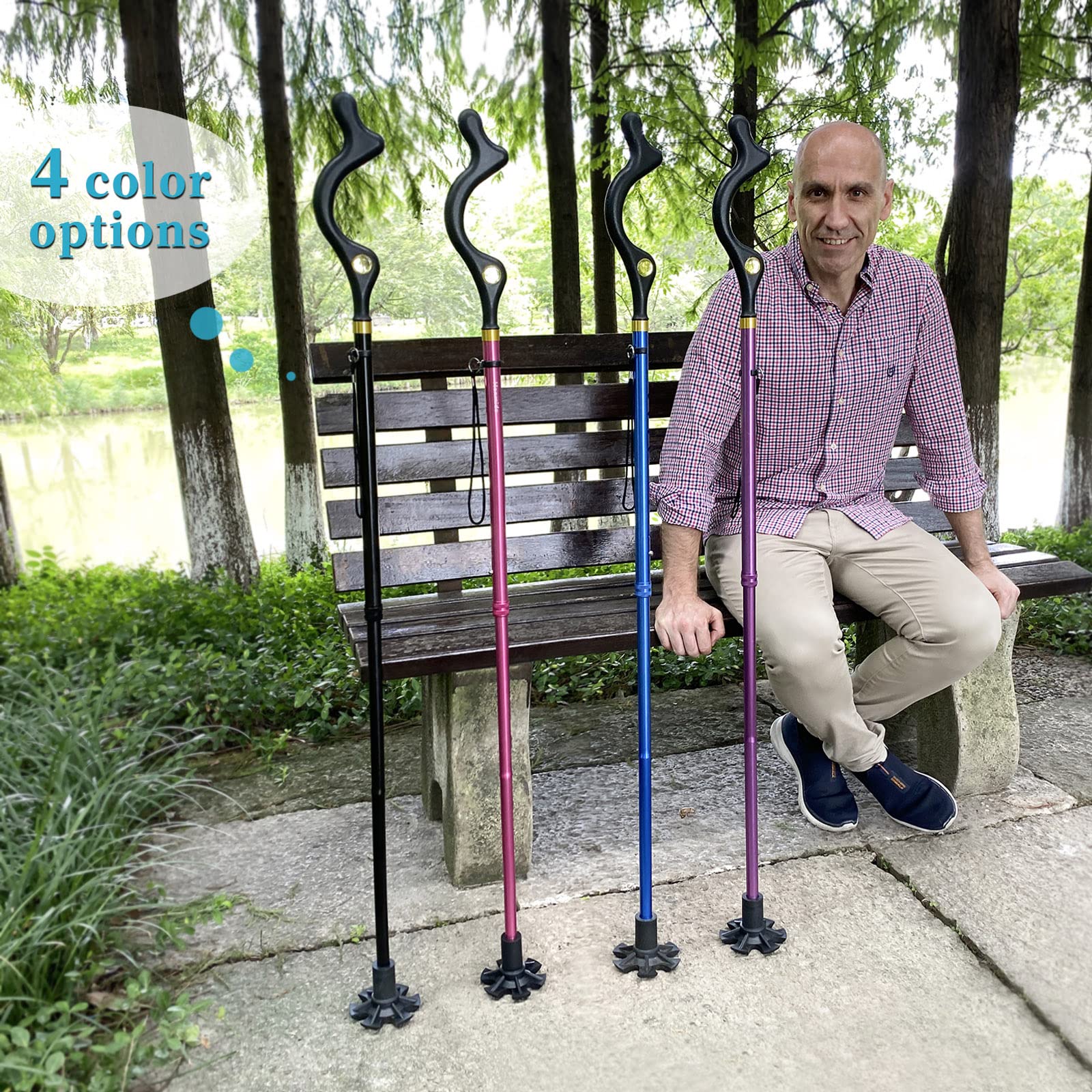 Honmido Walking Cane Foldable for Men & Women Seniors for Balance,Self Standing Folding Cane,Height Adjustable Anti-Slip Lightweight Alloy Walking Stick Collapsable for Travel Mobility Aid (Black)