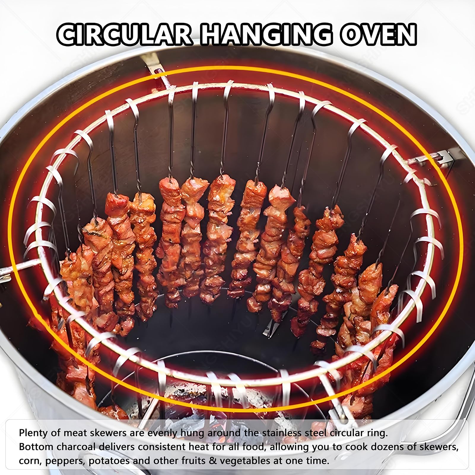Grill i wędzarnia ogrodowa, wędzarnia beczkowa, pionowy grill węglowy ze stali nierdzewnej z funkcją zawieszania, urządzenie 3 w 1: pieczenia kurczaka, grillowania i wędzenia mięsa