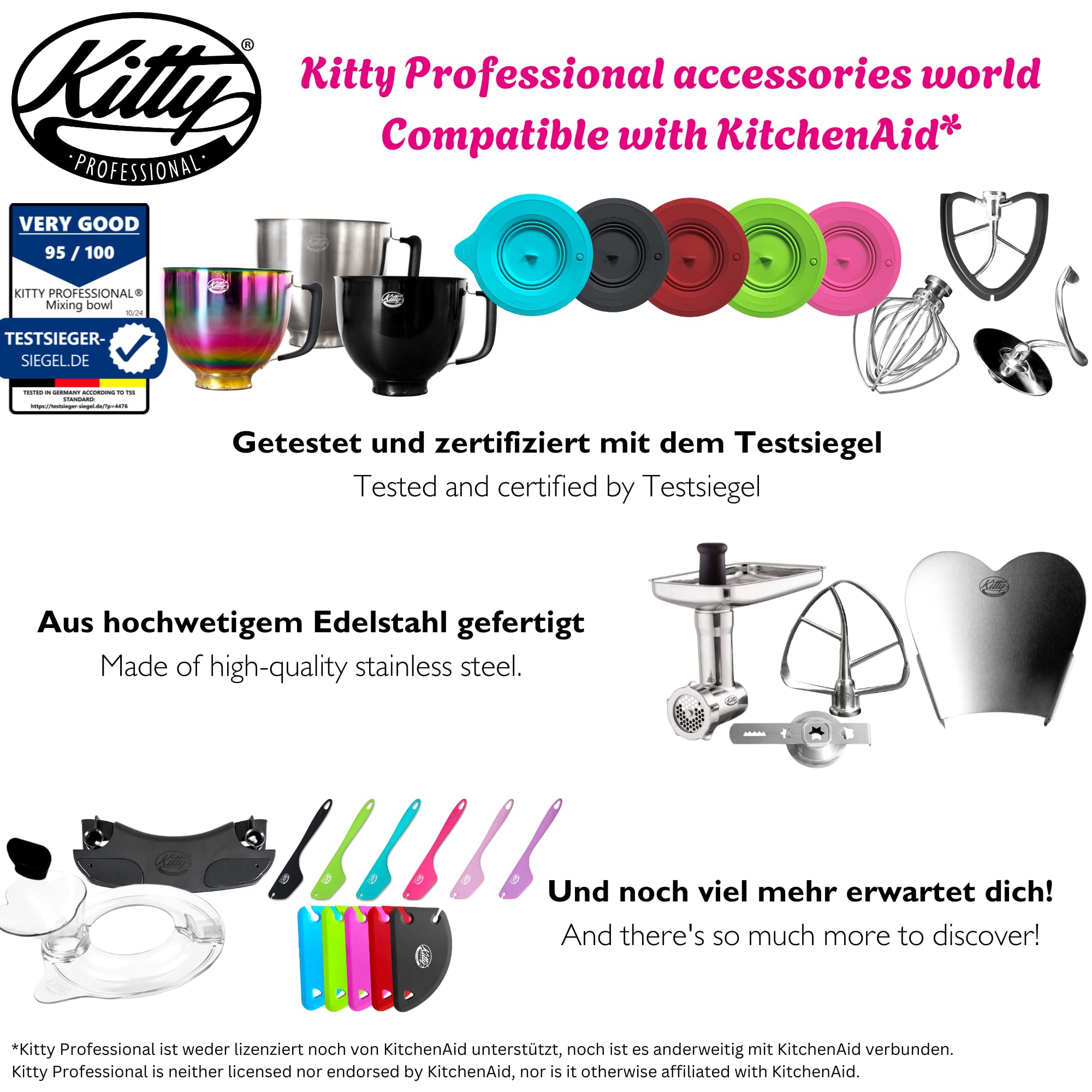 Kitty Professional Profi-Flexirührer "Tornado" kompatibel mit Kitchen Aid 4,3 und 4,7/4,8 Liter Küchenmaschine Spülmaschinenfest,18/10 Edelstahl, Silikon, Twist in der Schüssel