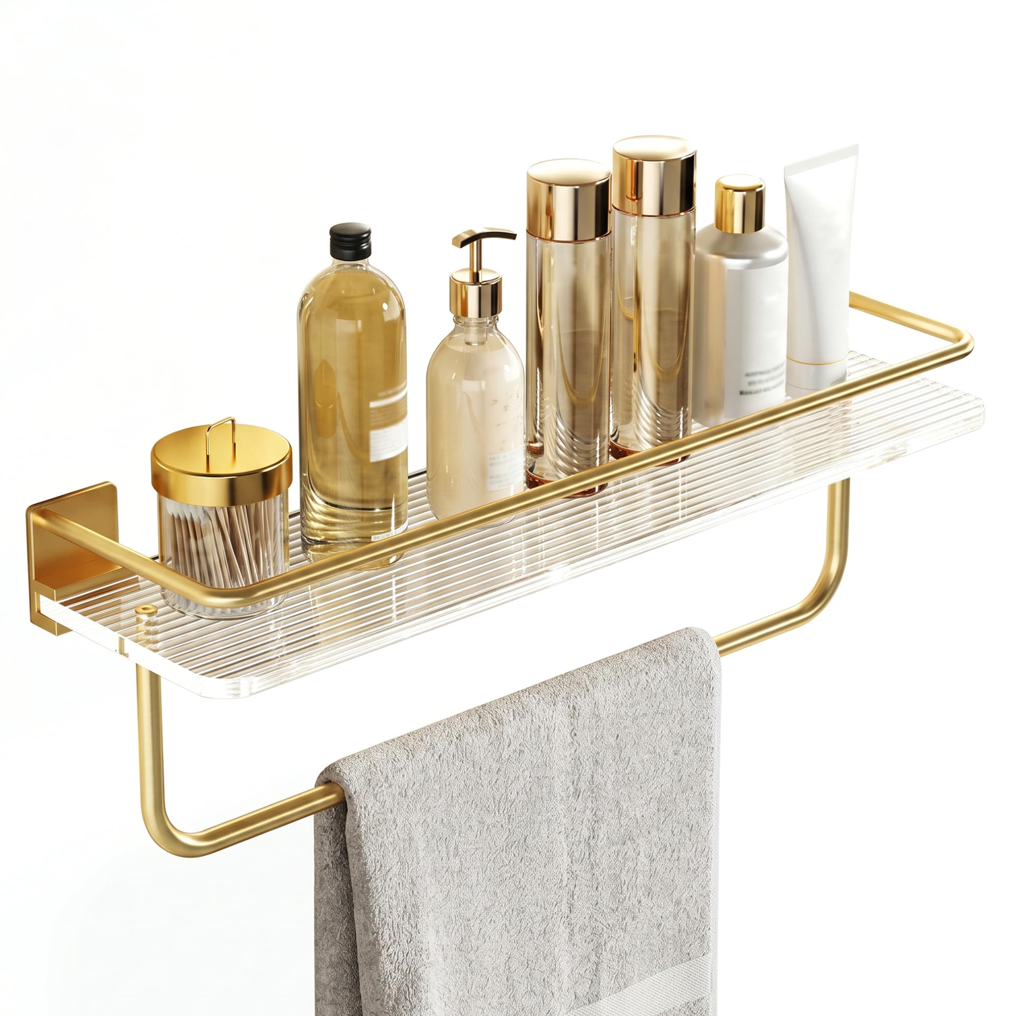 Perodlly Acrylic Floating Shelves, No-drill Floating Clear Shower Shelves with Pole, Wall-mounted Storage Shelf For Bedroom - 11.81 Inch.