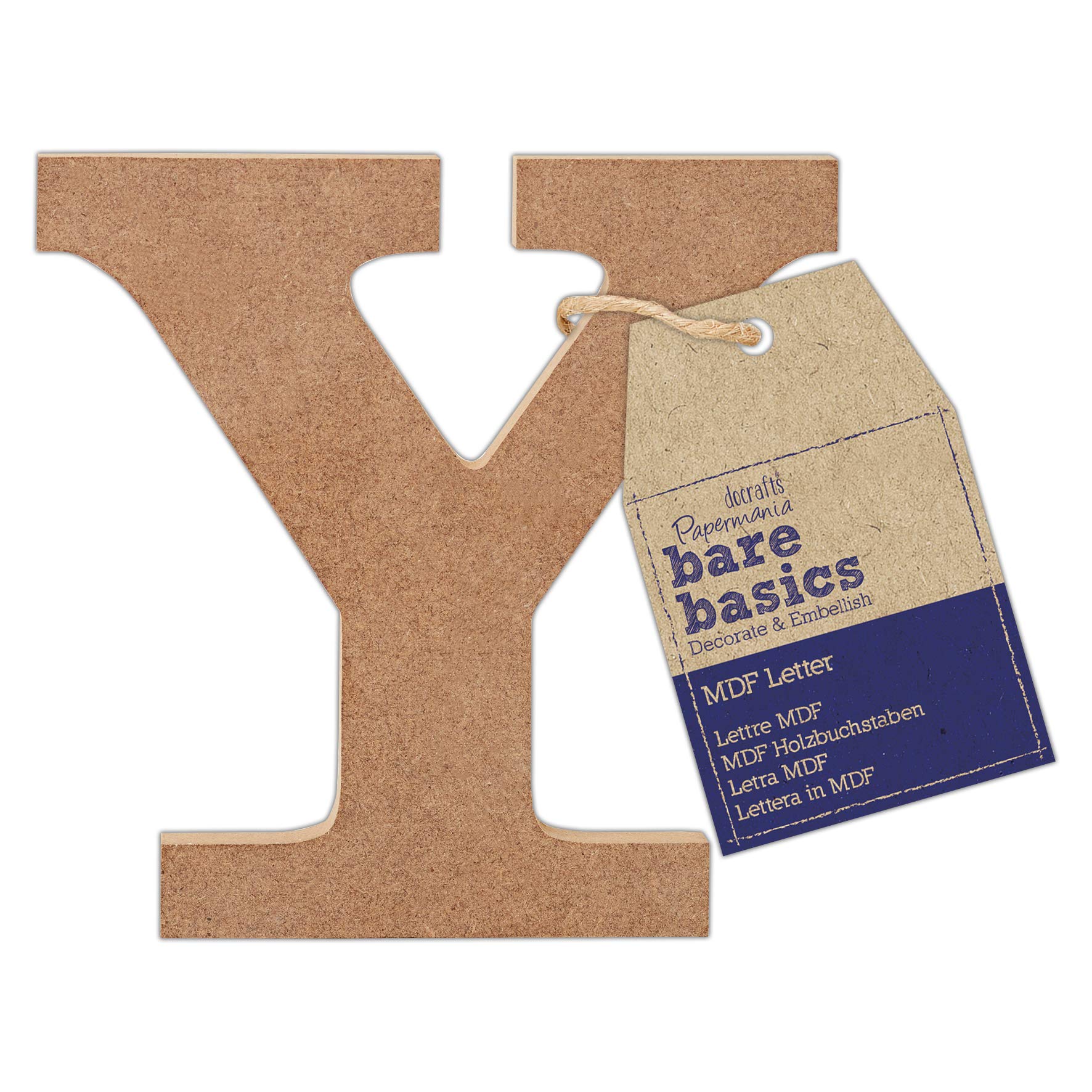 Papermania Bare Basics MDF Letter 1 Piece - Y, Art, Craft, Alphabet Letter, Sign, Name Plaque, Make Them Personalised, Decorate With Paint, Glitter, Stencil, Vinyl, Small Letter Plaque For Home Decor