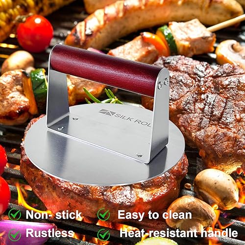 Miniatura 5 de Espátula de metal grande de acero inoxidable, prensa de hamburguesa de 6.3 pulgadas, espátula resistente extra ancha para panqueques de 6 x 5