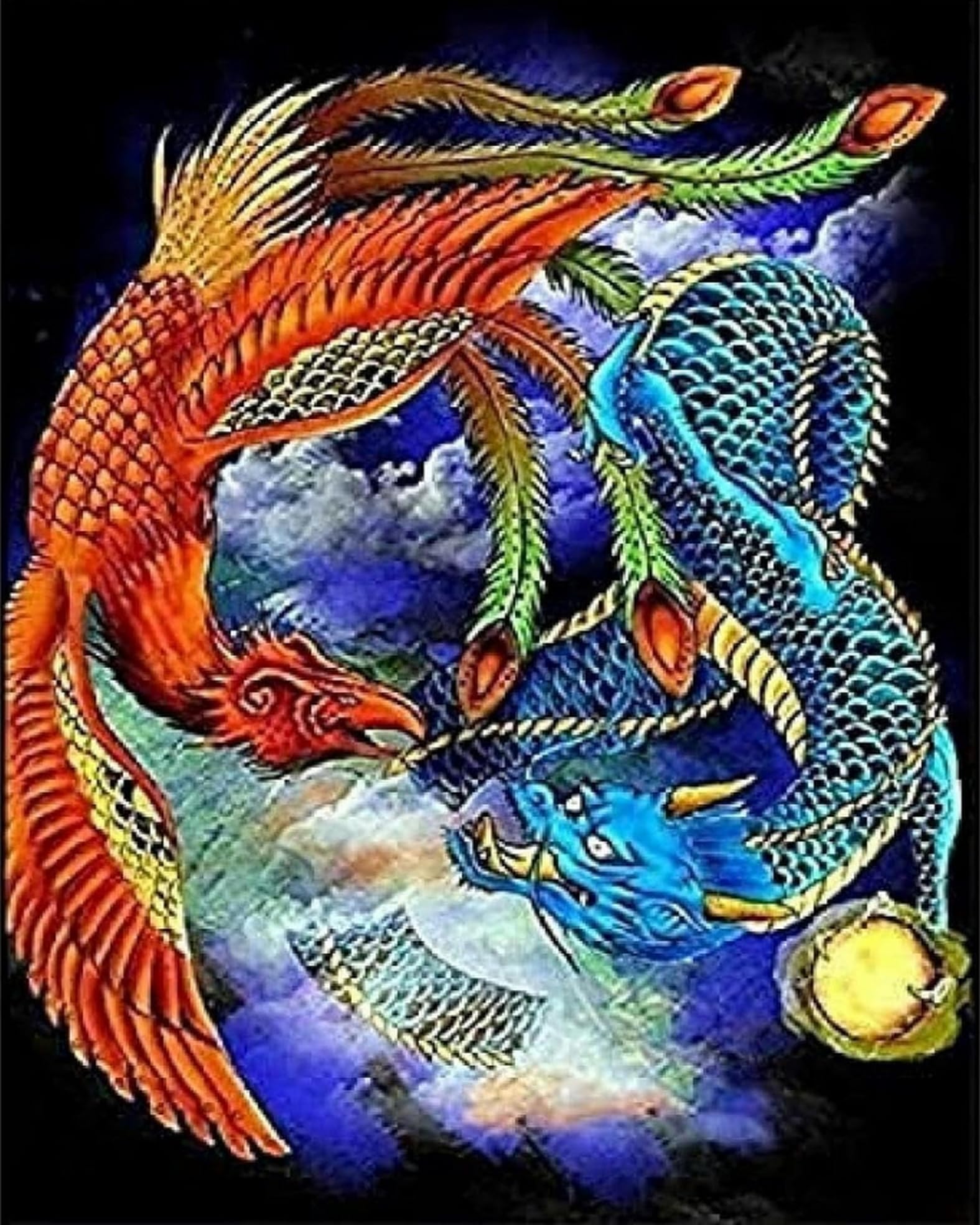Amazon | 刻印されたクロスステッチキット龍と鳳凰の絵11CT 大人
