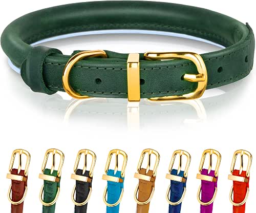 OOPSDOGGY Reflective Rolled Leather Dog Collar Adjustable Soft Padded Pet