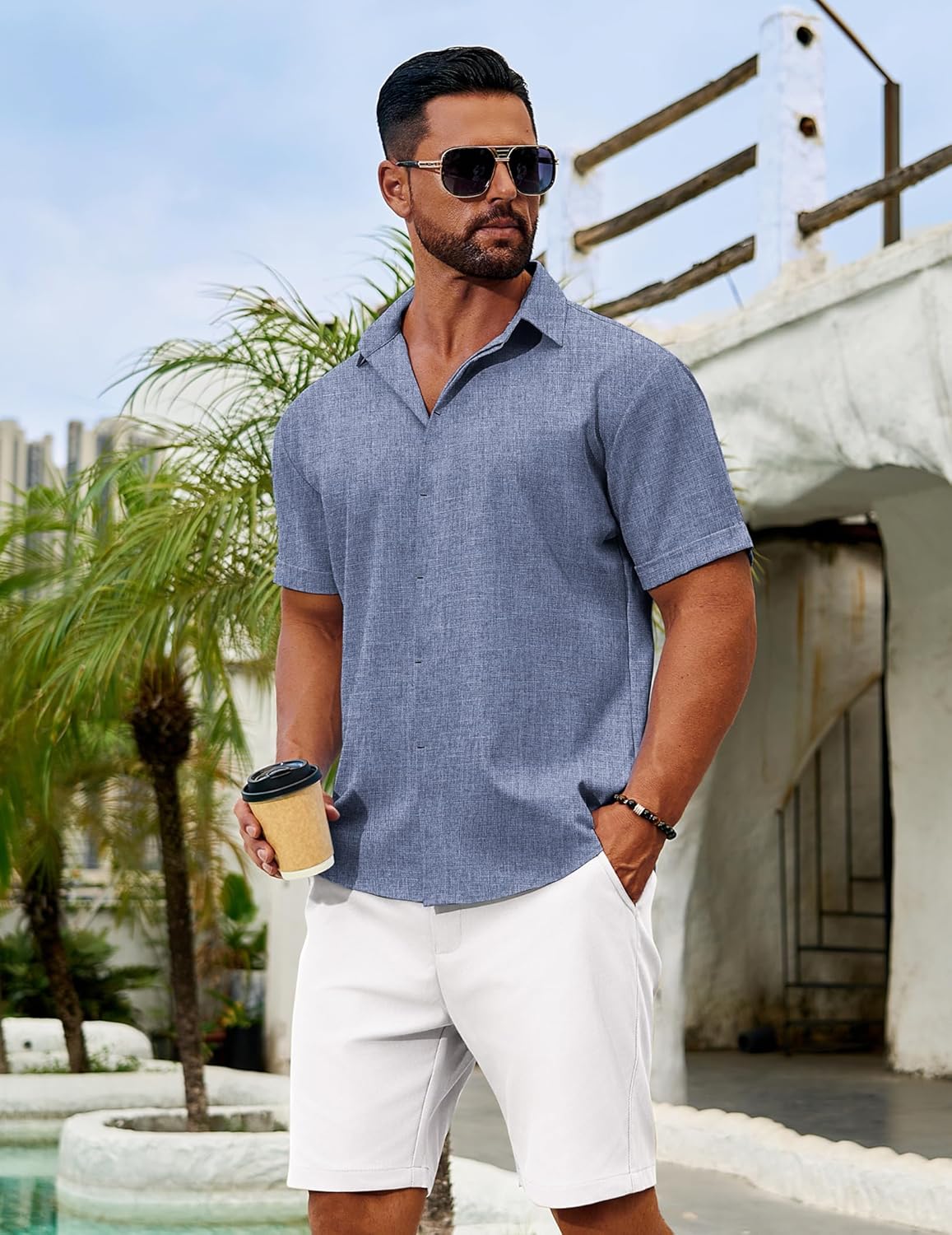Linen Shirts for Men Casual Short Sleeve Button Down Shirt Beach Summer Vacation Wedding Cotton Tops - Image 3