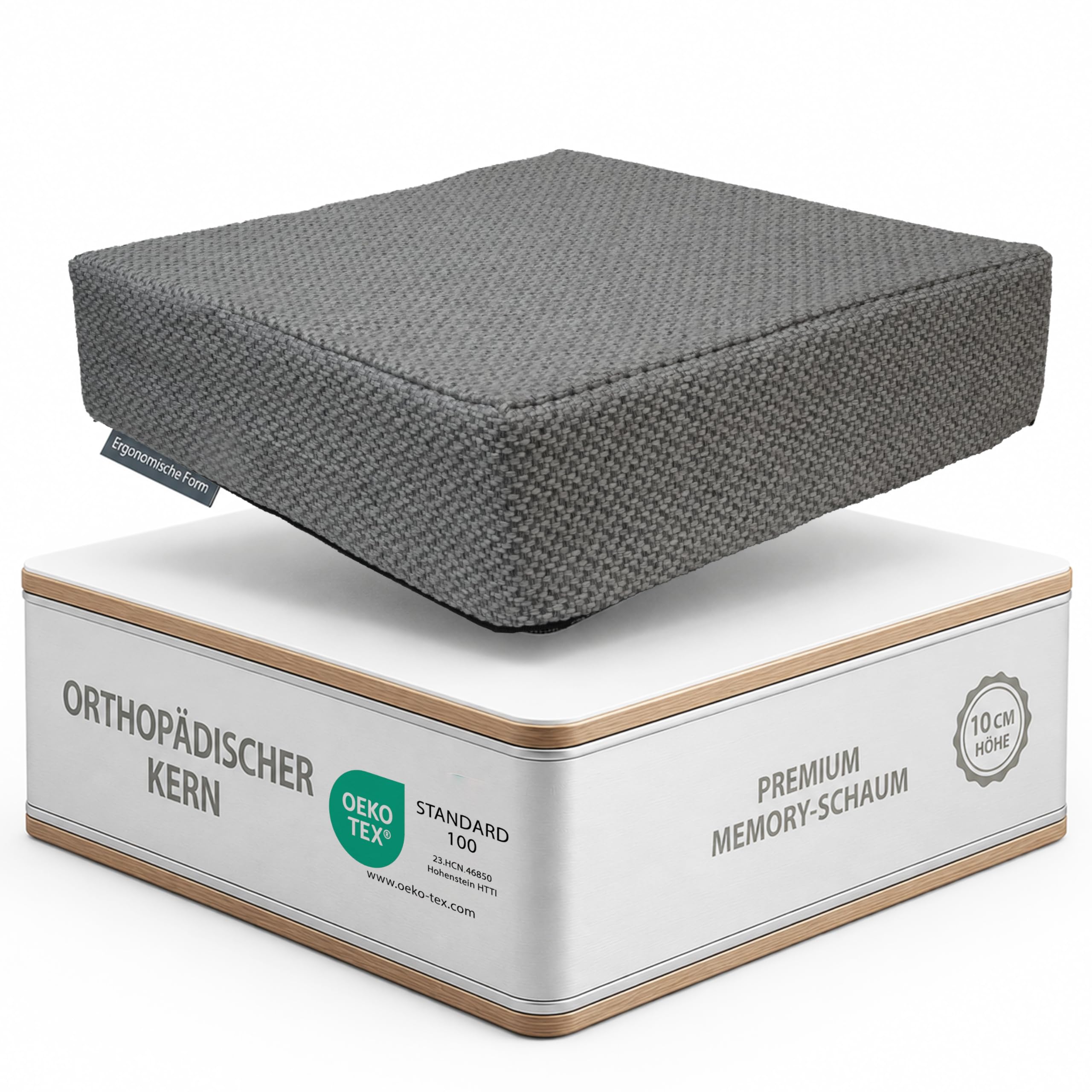 Sitzkissen Orthopädisch mit Memory Foam - Ergonomisches Sitzkissen Stuhl als Sitzerhöhung (10 cm Kissenhöhe) - Für Bürostuhl, Auto & Rollstuhl - Rutschfest & Waschbar - Stuhlkissen 40x40 Anthrazit