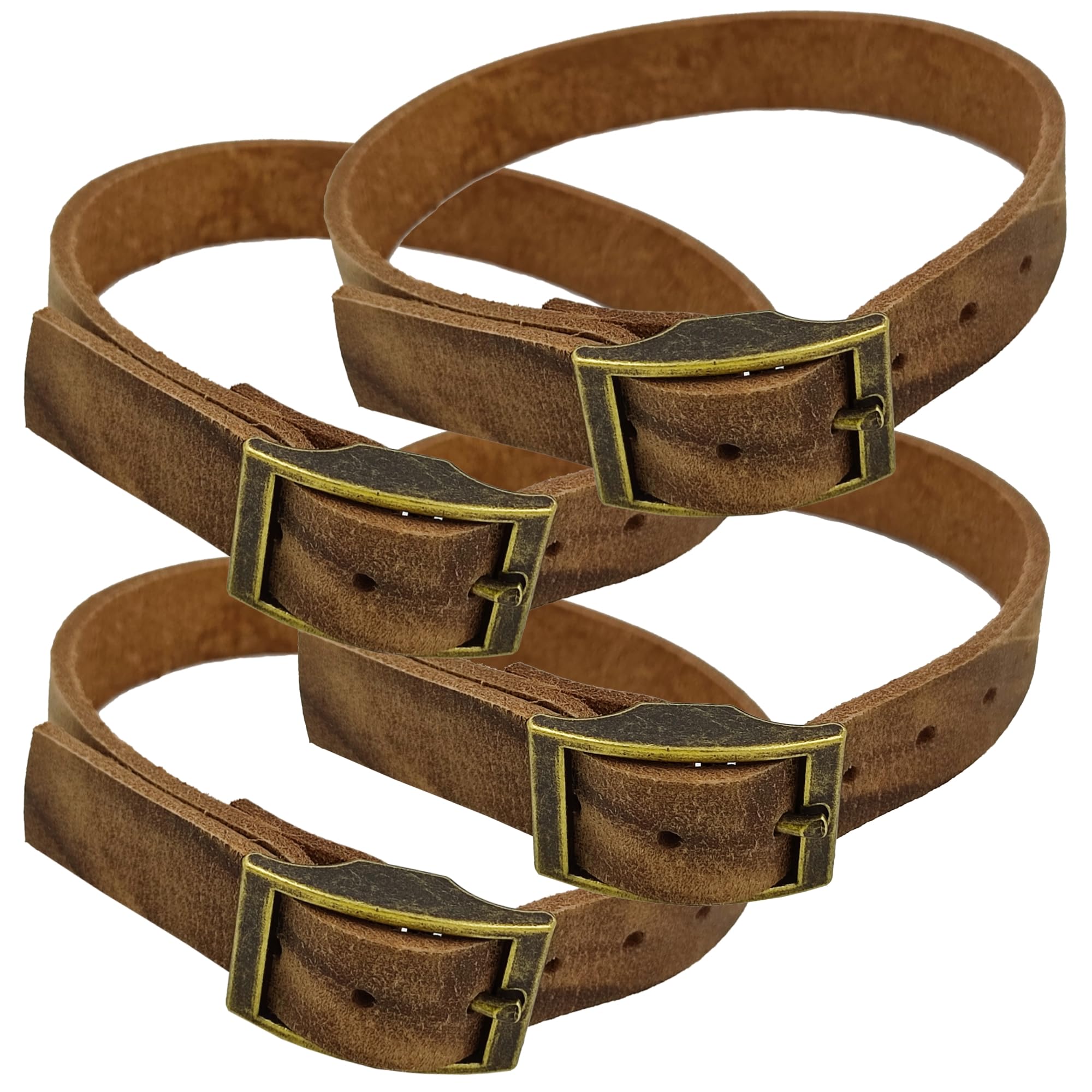 Hochwertige Lederriemen, 20mm breit, aus Büffelleder mit nickelfreier Doppelstegschnalle antik-Messingfarbig - 4er Pack (braun, 70)