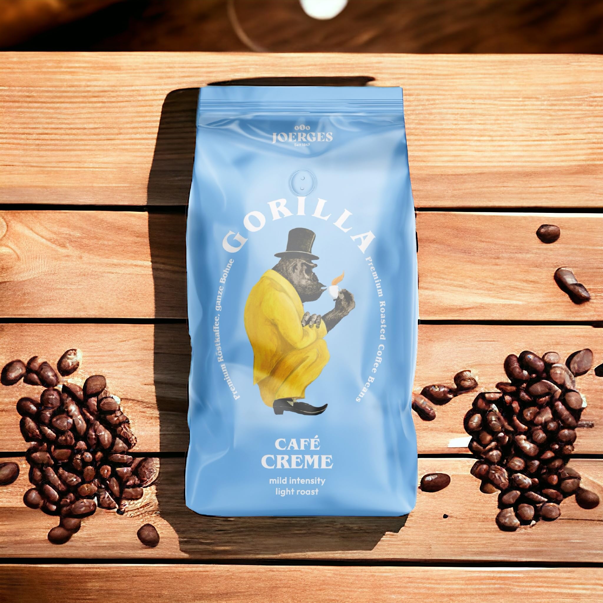 Joerges Gorilla Café Creme 6x 1000g | 100% traditionelle Arabica-Bohnen | Ideal Vollautomaten Crema harmonisches Aroma | geringer Koffeingehalt helle Röstung | Vorratspackung
