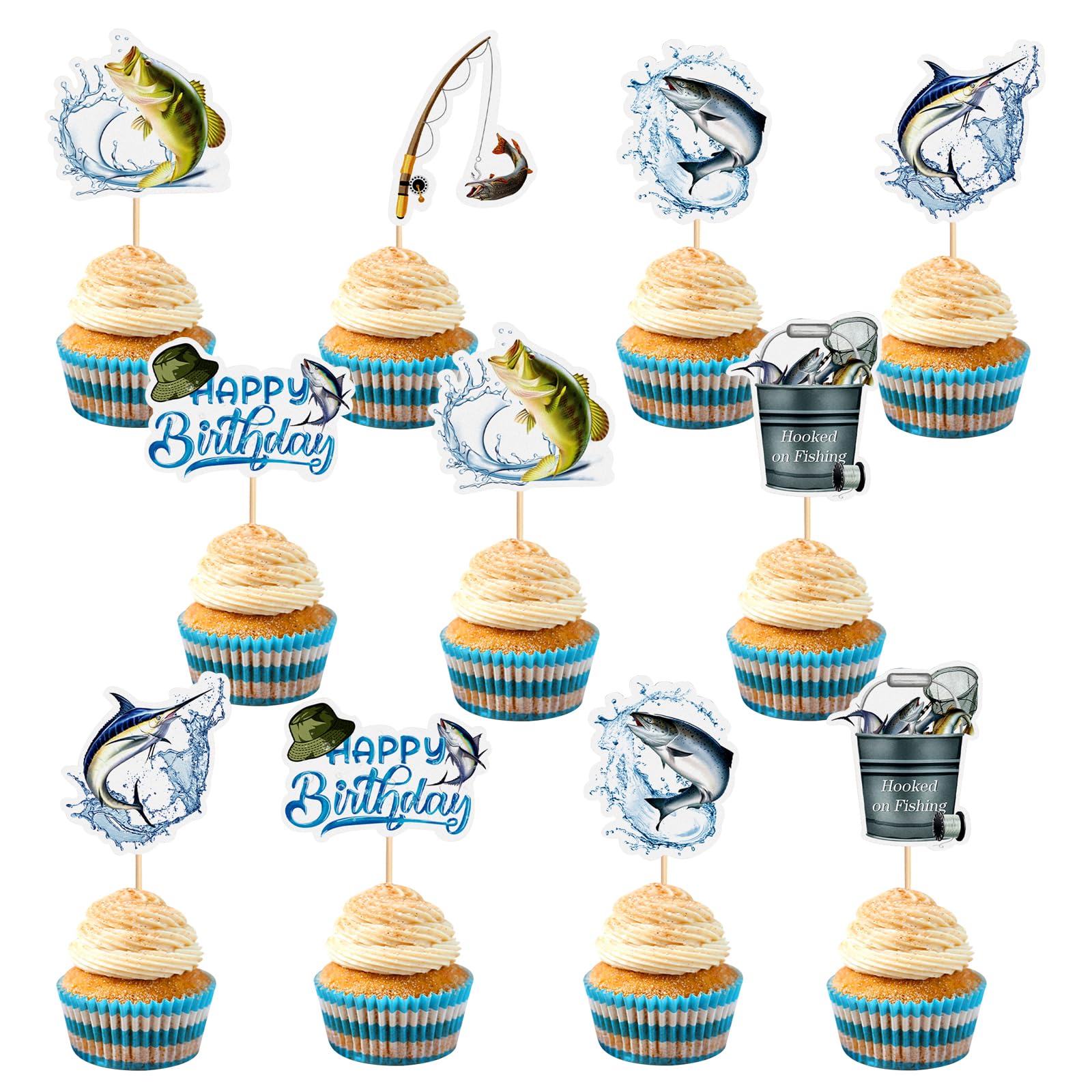 Silars Decorazioni Torta Pescatore, Buon Compleanno Topper per Festa fai da te (Squisito 1pc