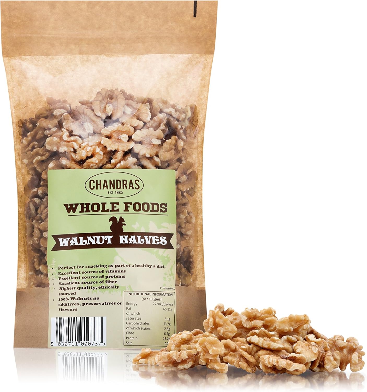 Chandra Whole Foods Walnuts Halves 1KG LowGI Walnut Halves for