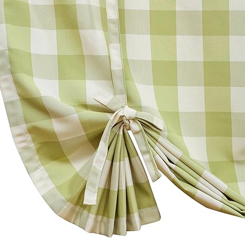 Miniatura 3 de VOGOL Cortinas de amarre para baño, cortinas de amarre verdes y blancas para ventanas de cocina, bolsillo ajustable para barra de 63 pulgadas de