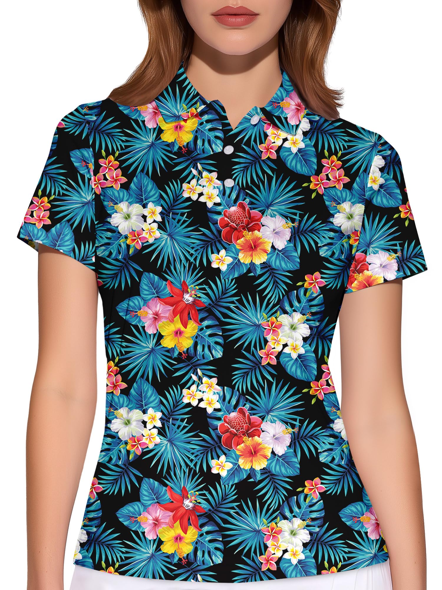 PAGYMO Polo de golf hawaïen amusant pour femme