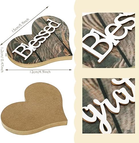 Miniatura 2 de Jetec 2 piezas de decoración de madera en forma de corazón, letrero de bendición rústica, decoración de corazón de madera de amor pequeño para San